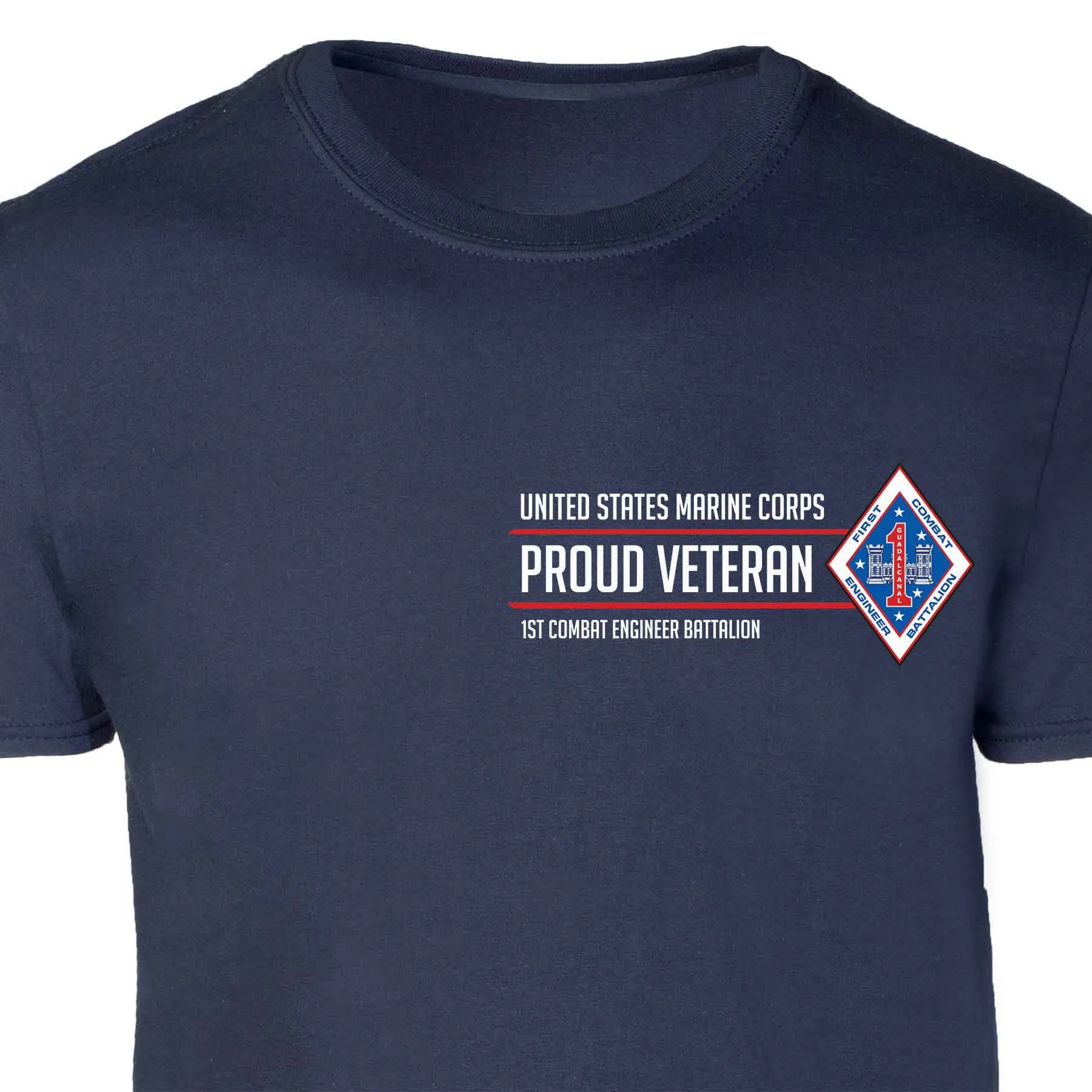 1st Combat Engineer Battalion Proud Veteran Patch Graphic T-shirt