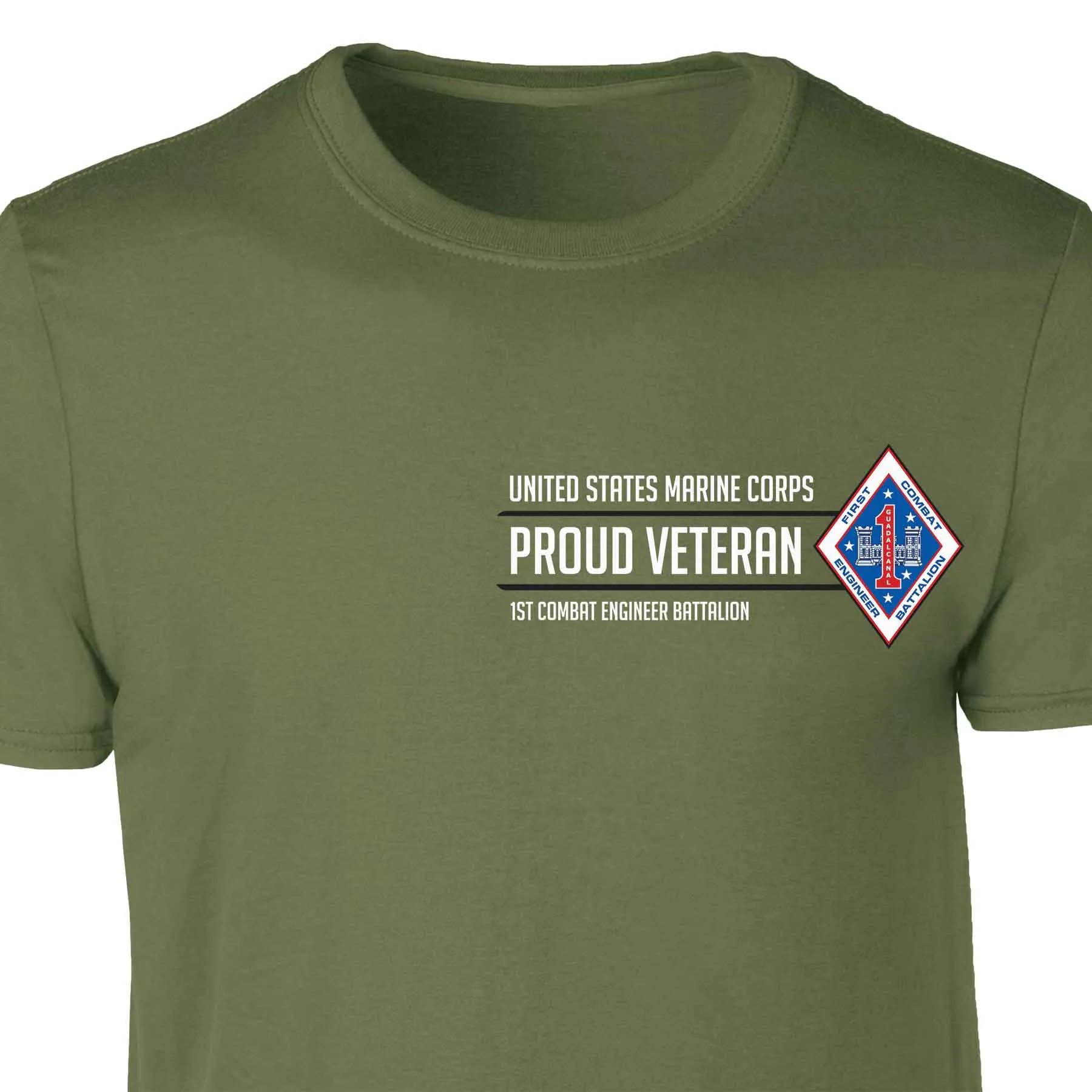 1st Combat Engineer Battalion Proud Veteran Patch Graphic T-shirt