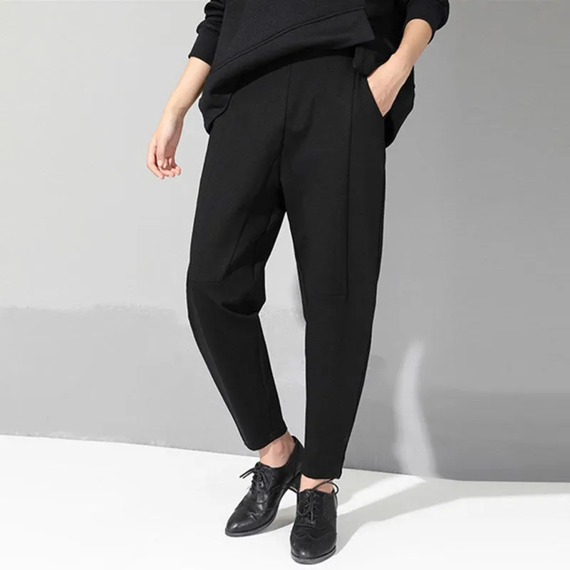 2023 Spring Autumn Black High Waist Harem Pants Women Fashion Elastic Waist Patchwork Loose Casual L