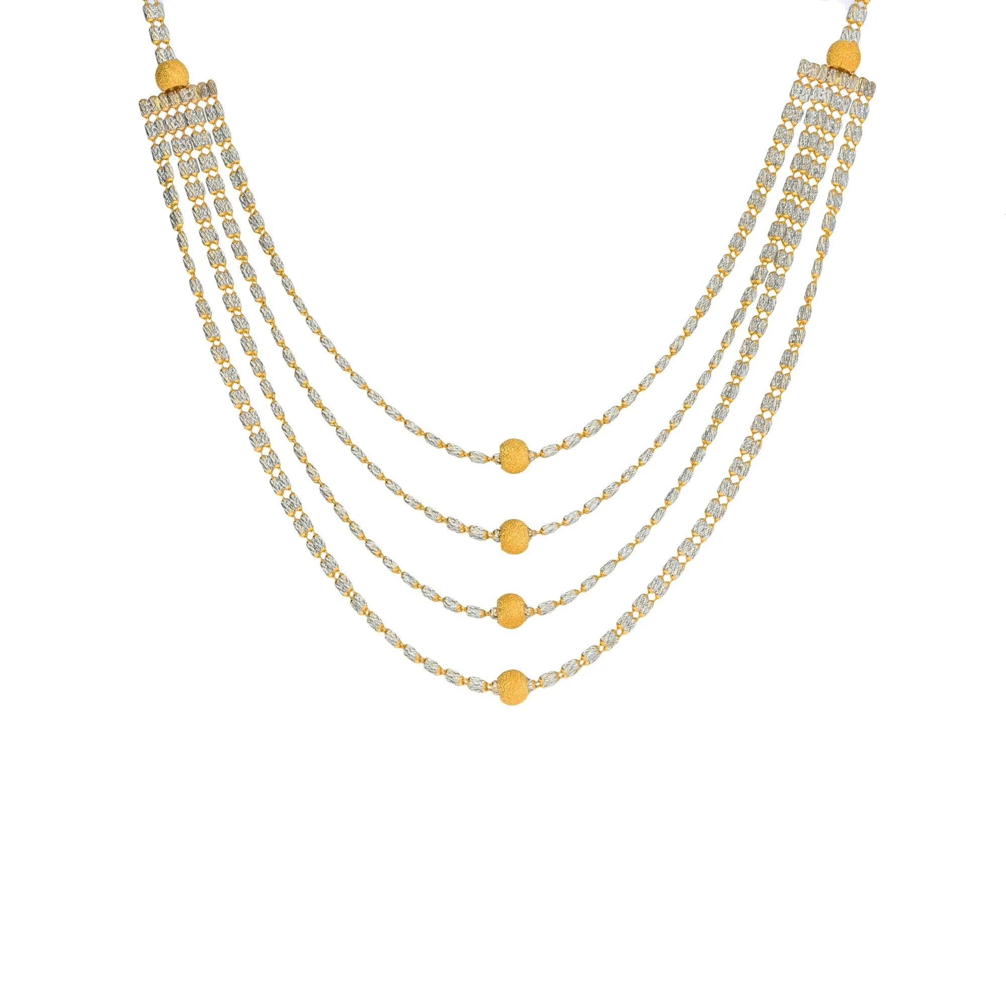 22K Multi Tone Gold Lariat Necklace & Earrings Set W/ Cinched Accents & Raining Strands