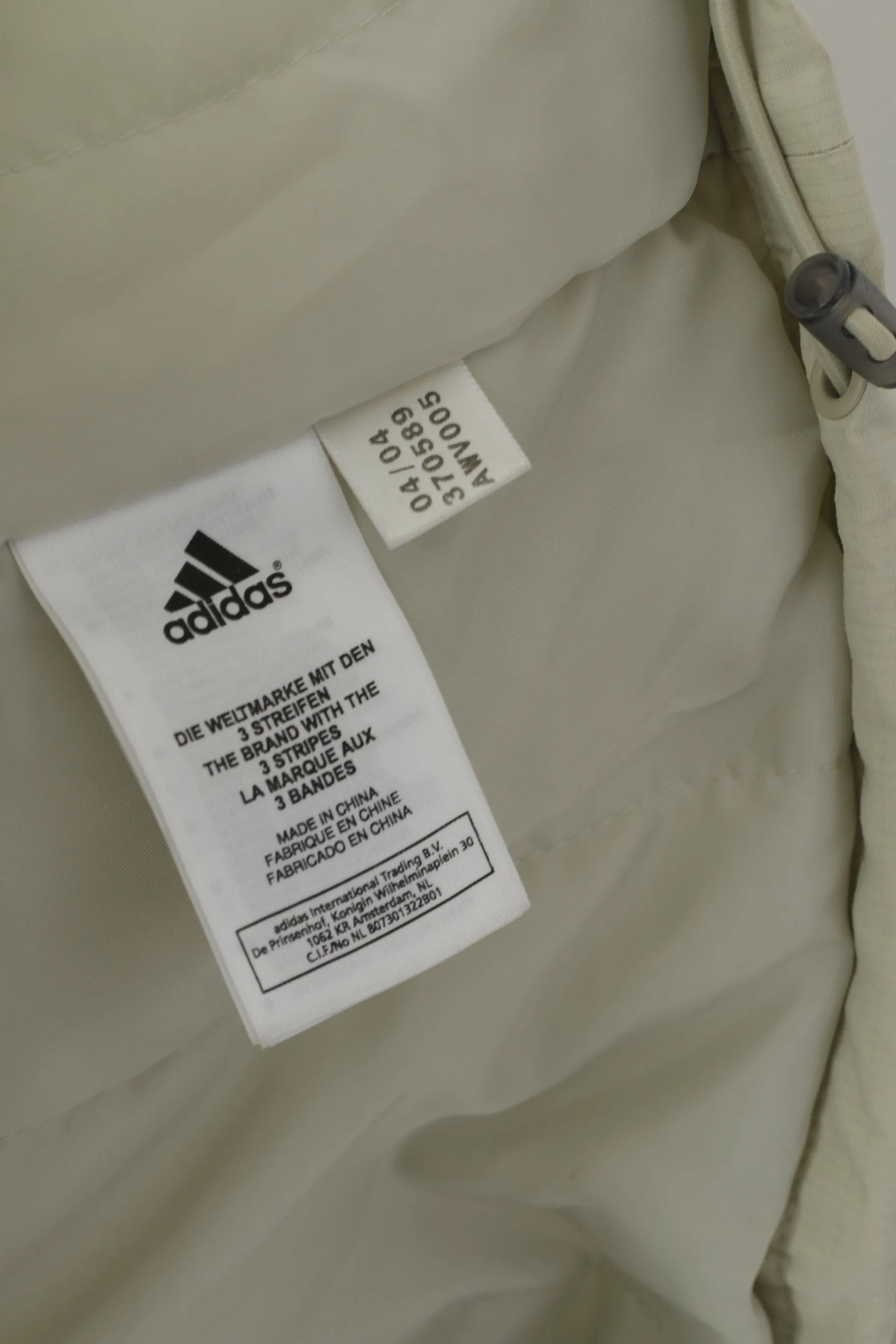 Adidas Men S Jacket Beige Nylon Removable Hood Full Zipper Waterproof Lined Top