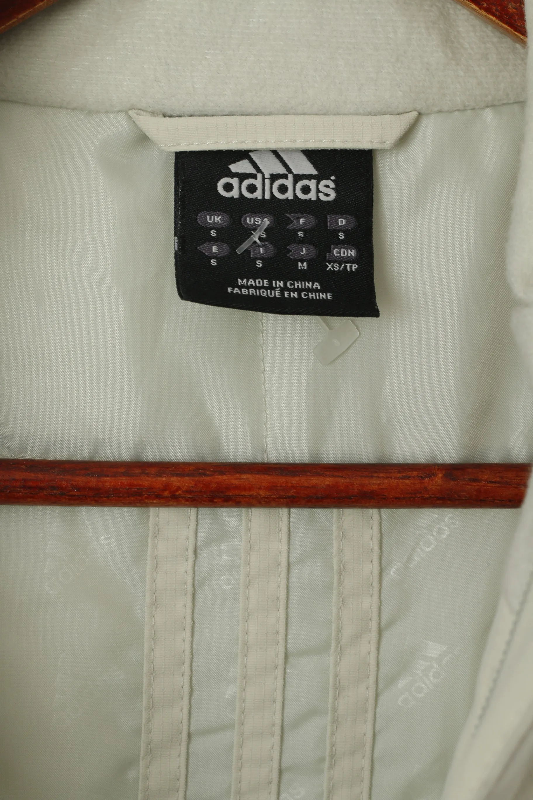 Adidas Men S Jacket Beige Nylon Removable Hood Full Zipper Waterproof Lined Top