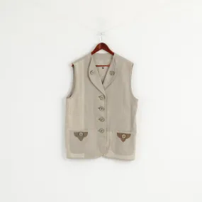 Alphorn Trachtenmode Women 40 L Waistcoat Beige 100% Linen Tyrol Vest