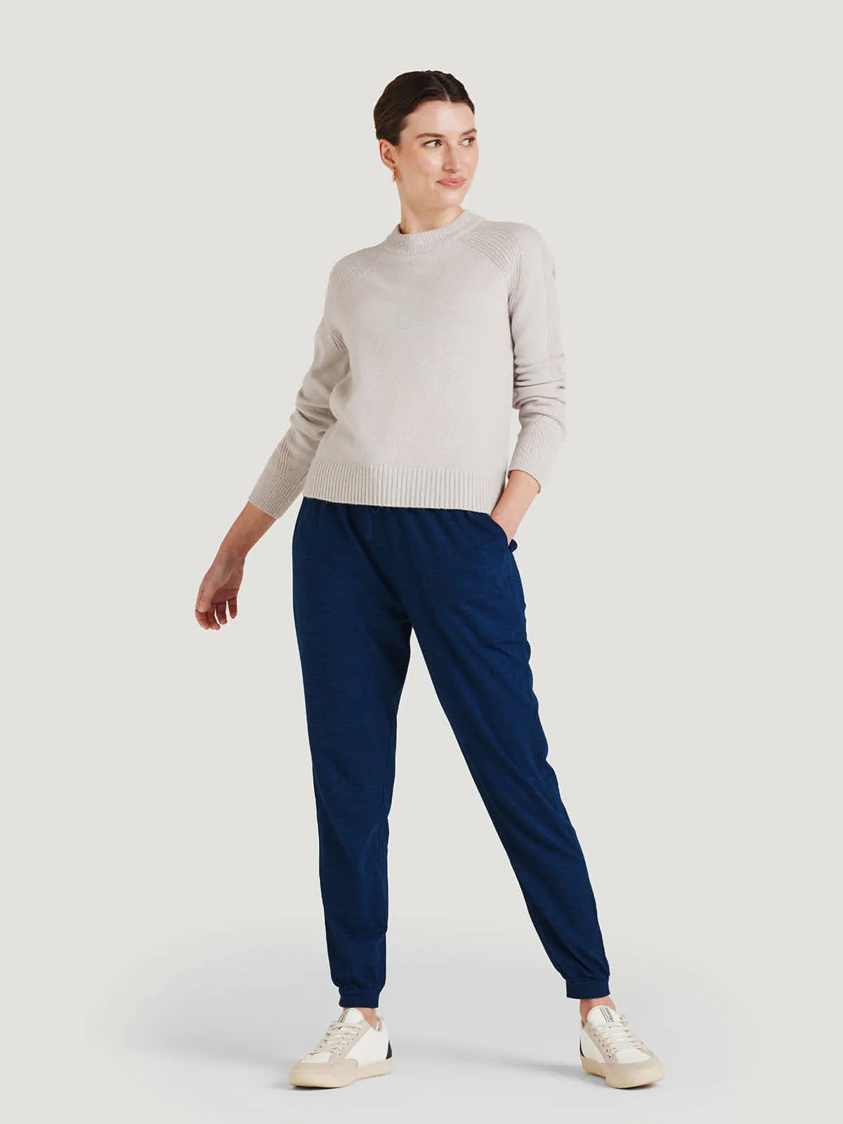 Amara Organic Cotton Denim Jersey Jogger  - Blue