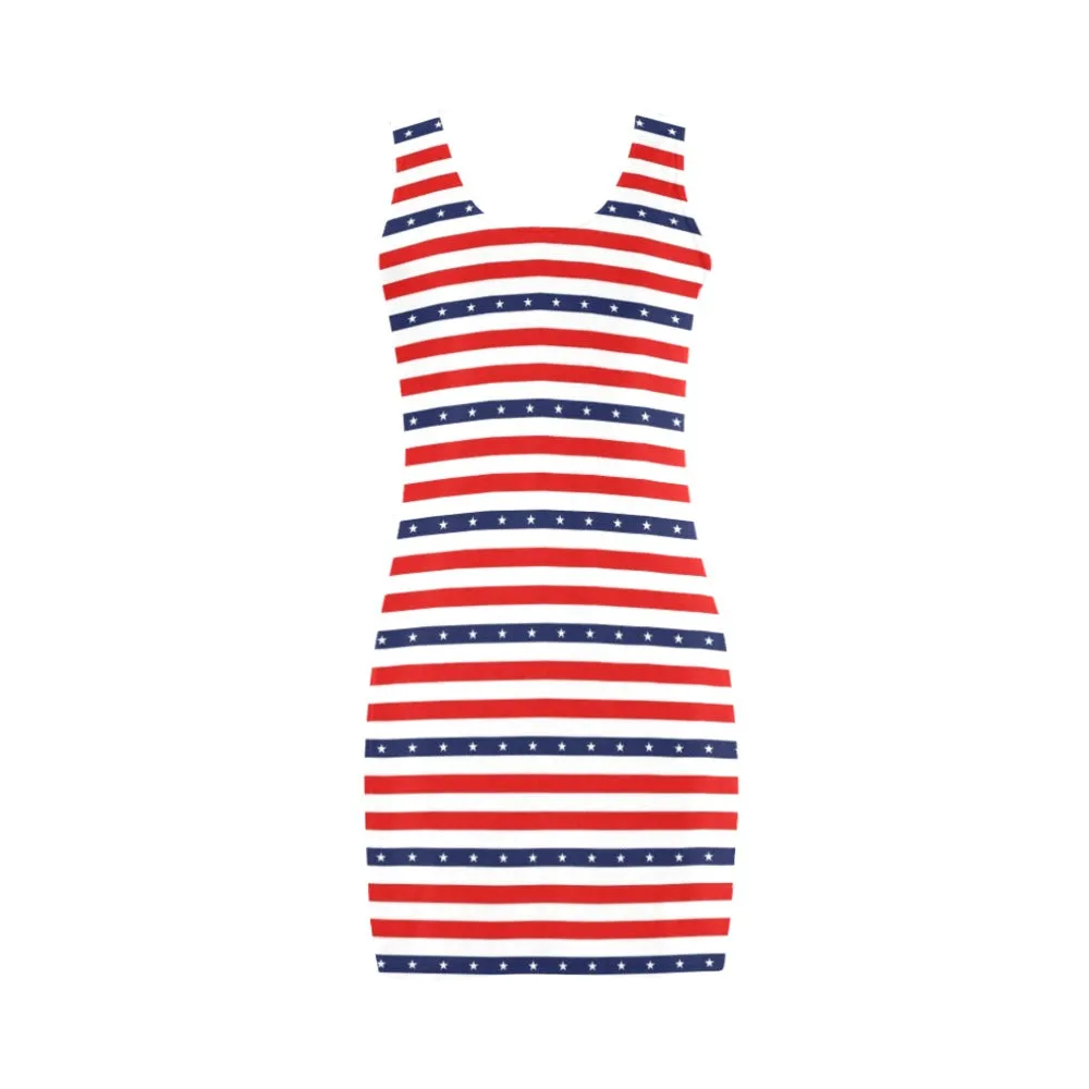 americana stars and stripes striped print 2 Medea Vest Dress (Model D06)