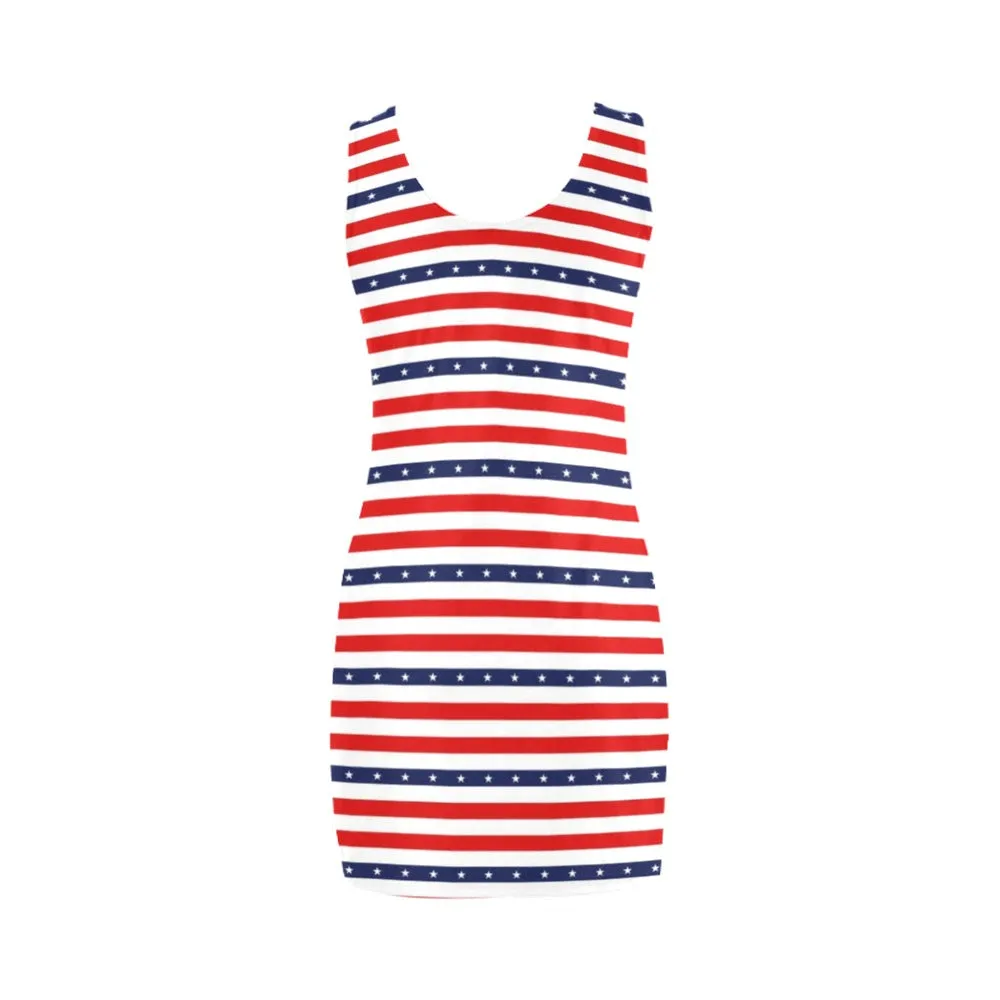 americana stars and stripes striped print 2 Medea Vest Dress (Model D06)