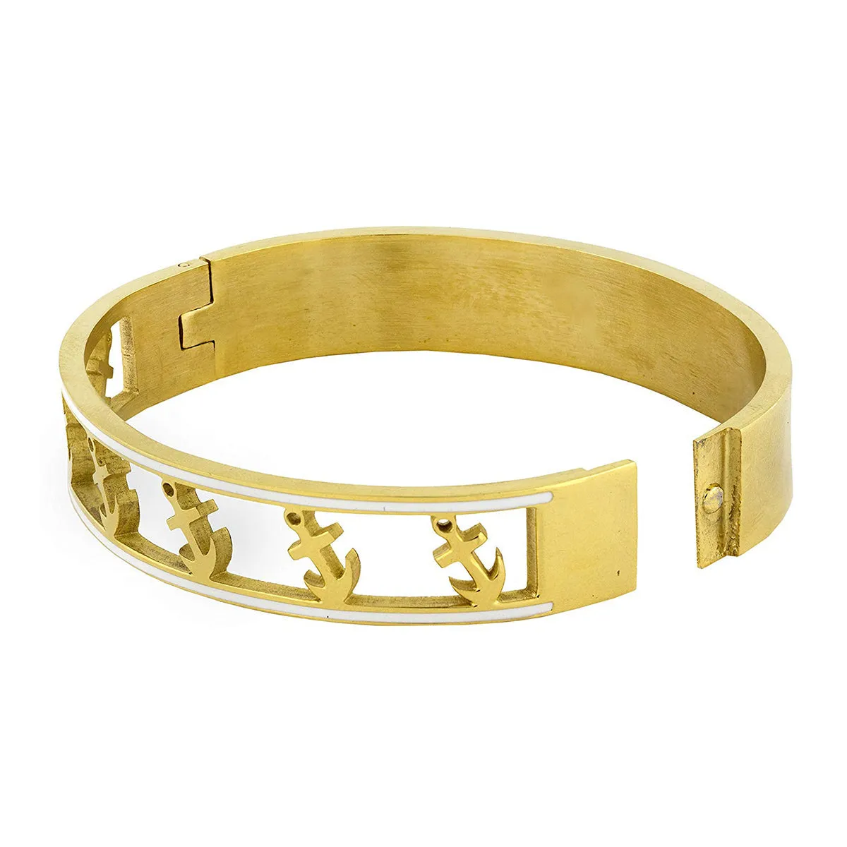 Anchor 18K Gold Stainless Steel Bangle Cuff Kada Bracelet For Women