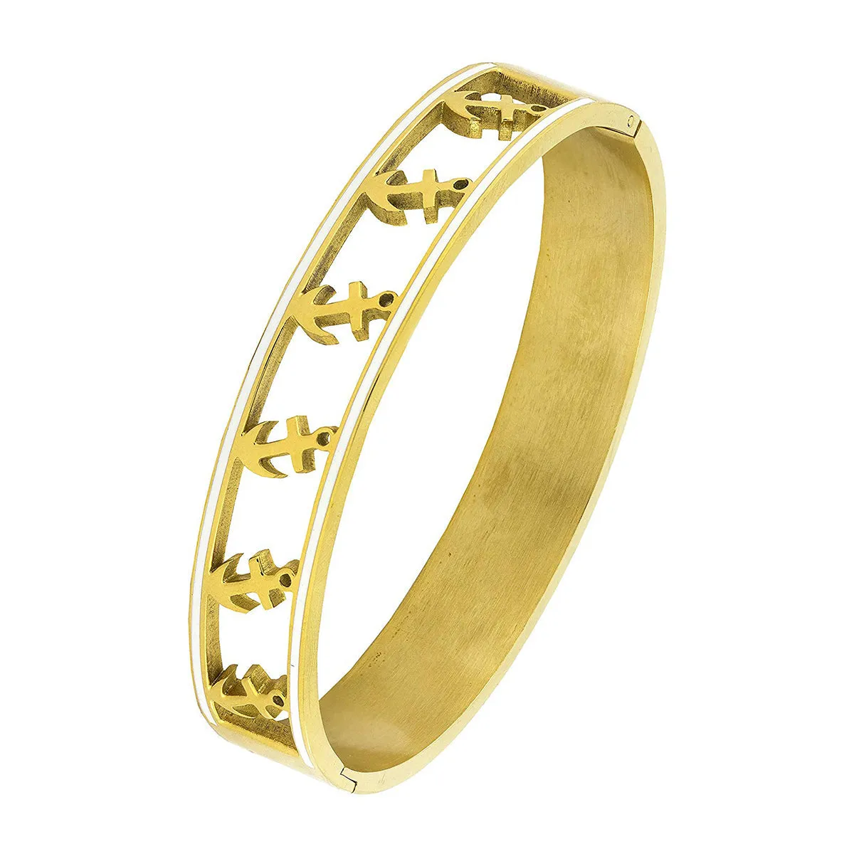 Anchor 18K Gold Stainless Steel Bangle Cuff Kada Bracelet For Women