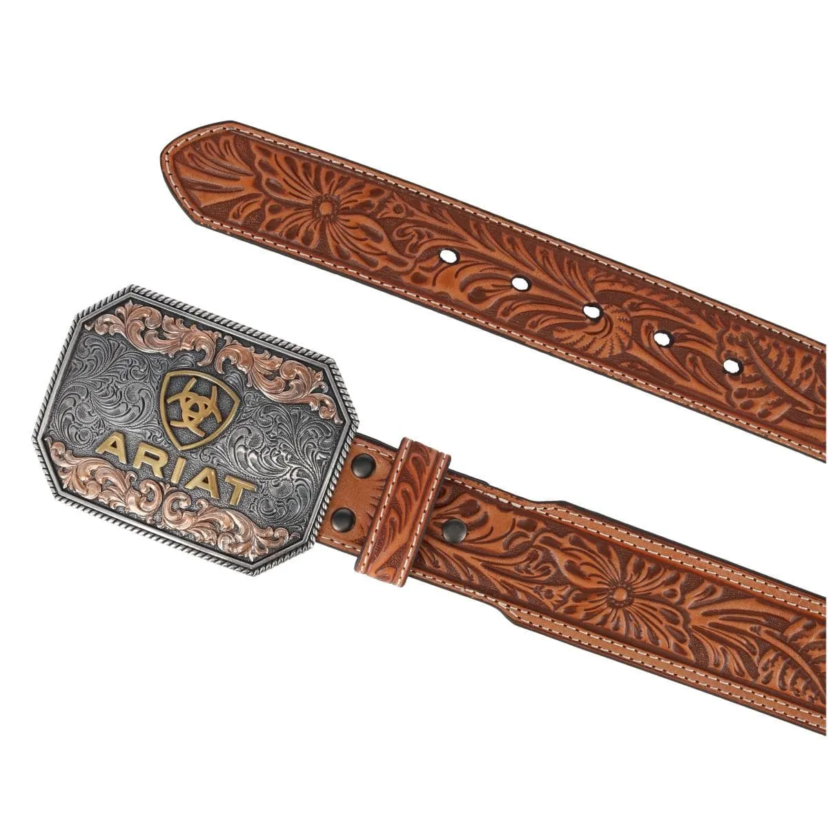 Ariat Men's Embossed Western Belt with Medallion Buckle