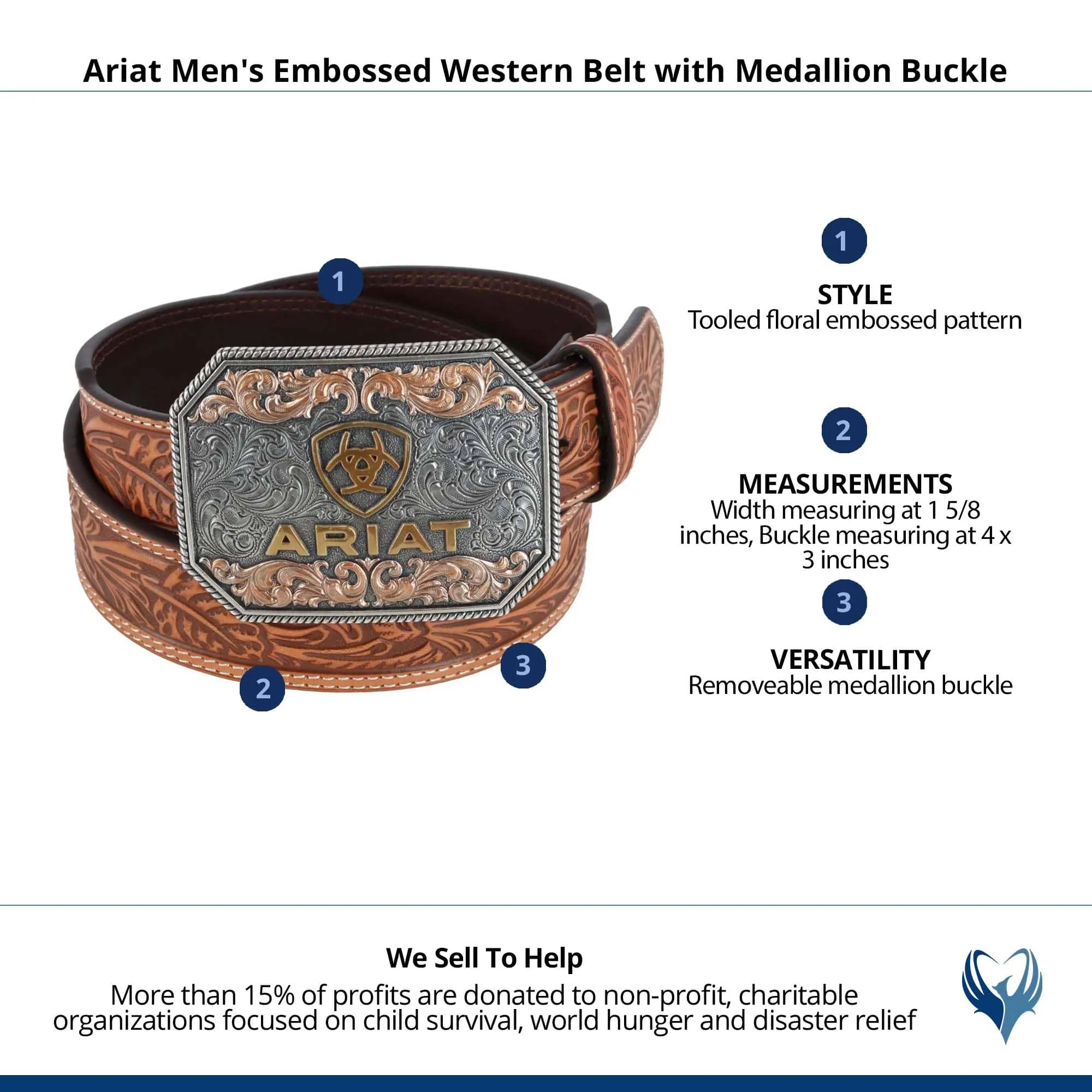 Ariat Men's Embossed Western Belt with Medallion Buckle