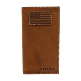 Ariat Men's Flag Patch Logo Medium Brown Rodeo Wallet