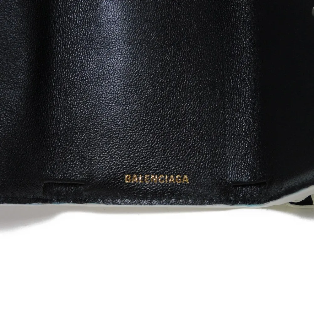 BALENCIAGA Tri-fold wallet 558208 0OTG3 9000 textured grain leather (embossed) White x black New logo Ville mini wallet Women(Unisex) Used Authentic