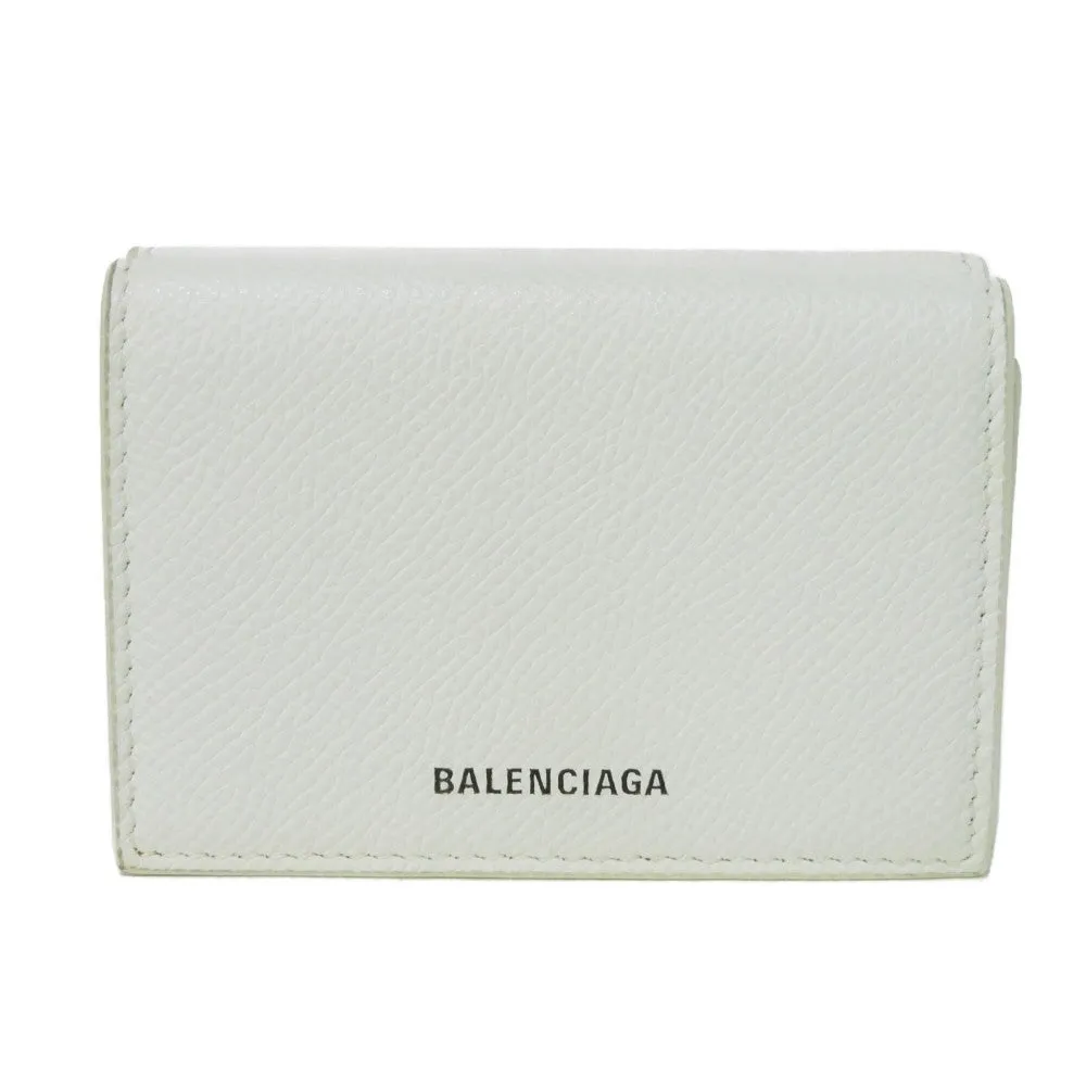 BALENCIAGA Tri-fold wallet 558208 0OTG3 9000 textured grain leather (embossed) White x black New logo Ville mini wallet Women(Unisex) Used Authentic