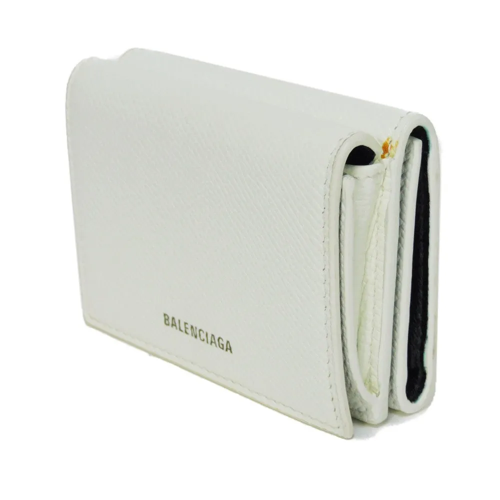 BALENCIAGA Tri-fold wallet 558208 0OTG3 9000 textured grain leather (embossed) White x black New logo Ville mini wallet Women(Unisex) Used Authentic