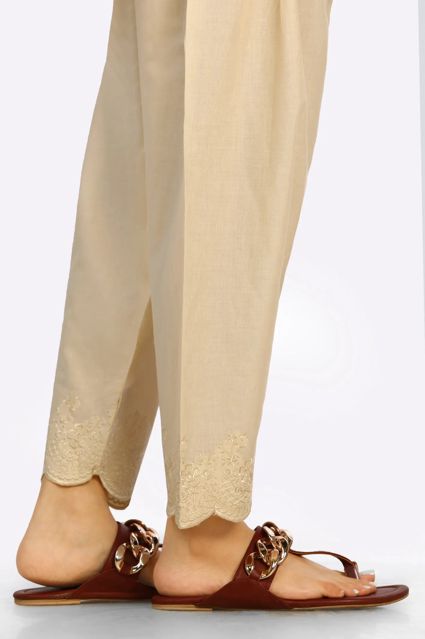 Beige Embroidered Trouser