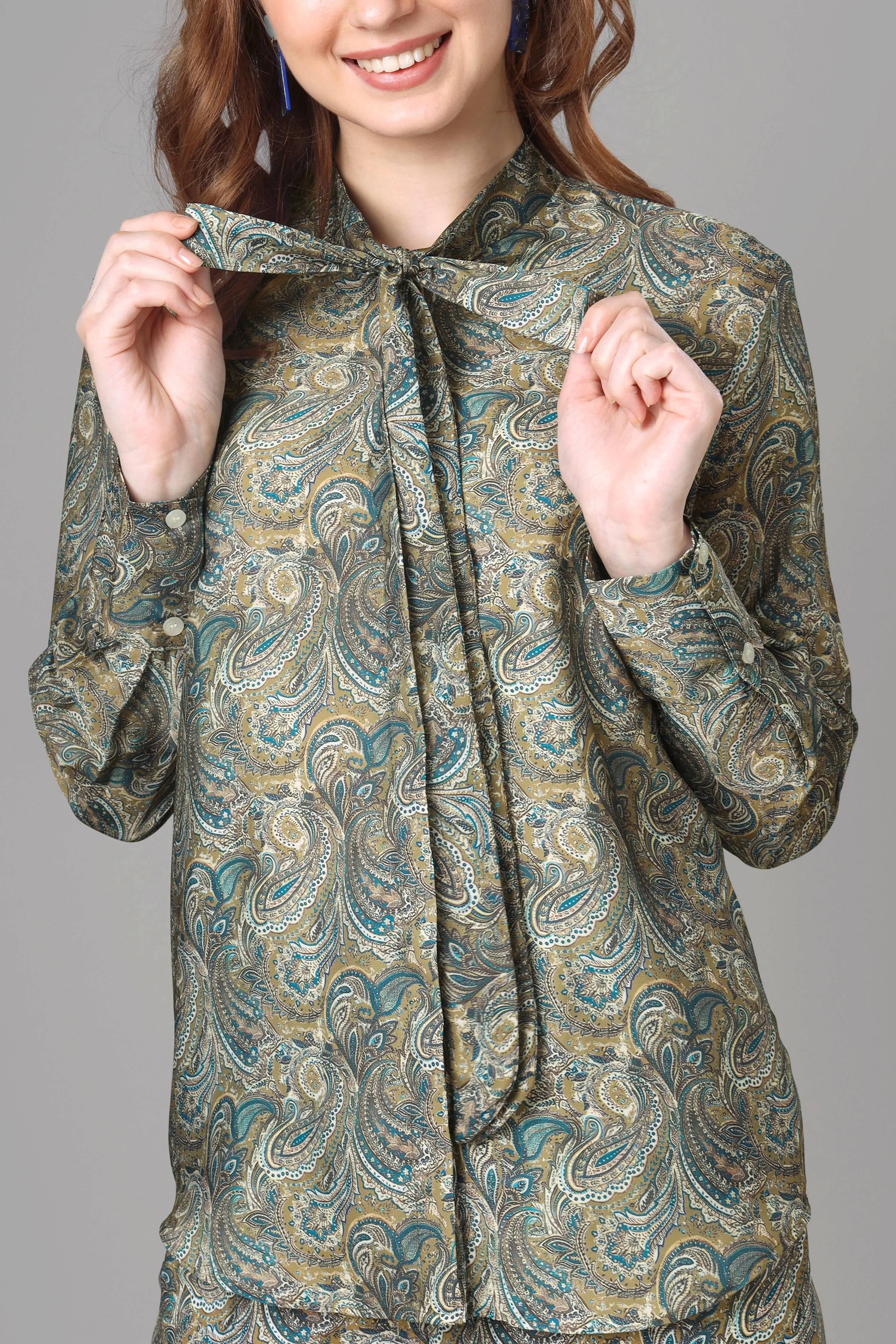 Bestselling Paisley Tie-Up Neck Co-Ord Set For Women