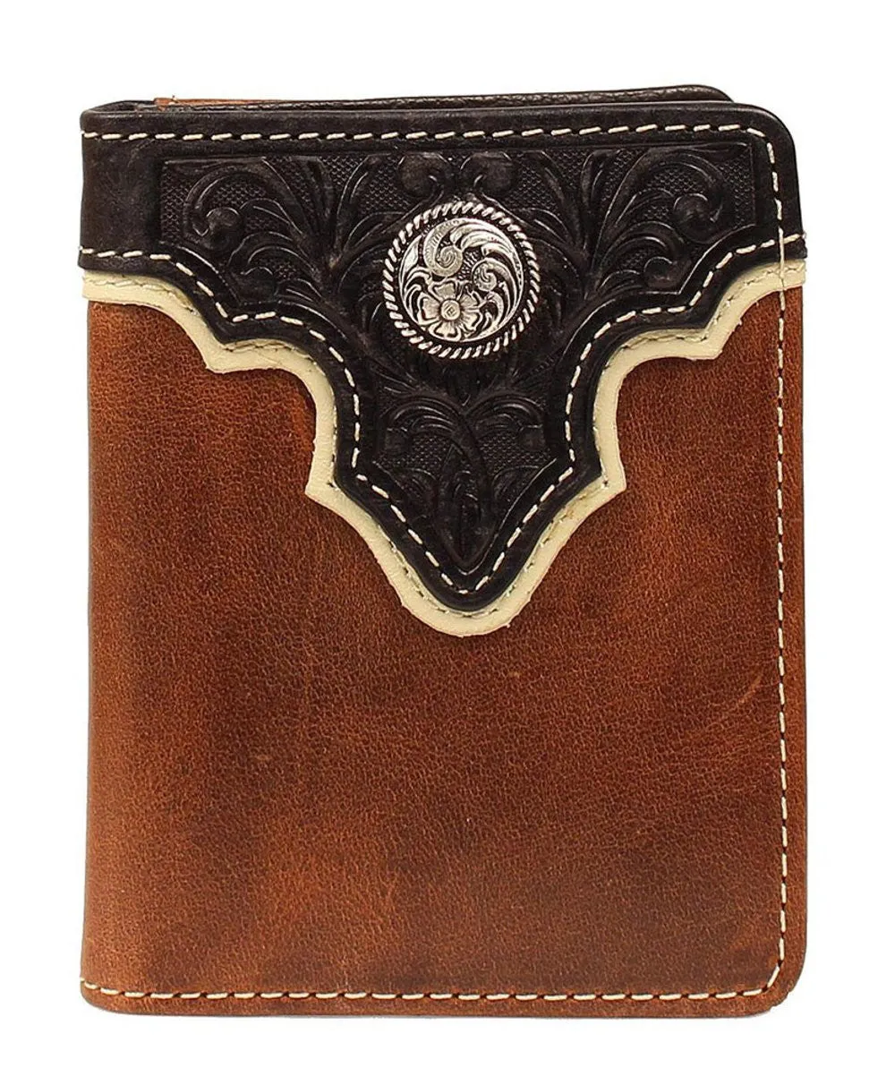 Bi-Fold Tooled Overlay Concho Wallet