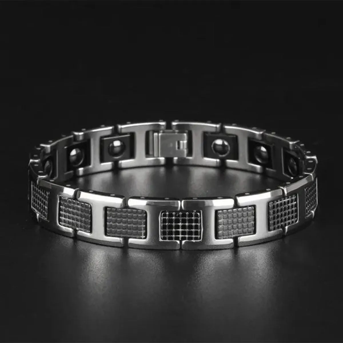 Black Ceramic Silver 316L Stainless Steel Magnetic Bracelet For Men