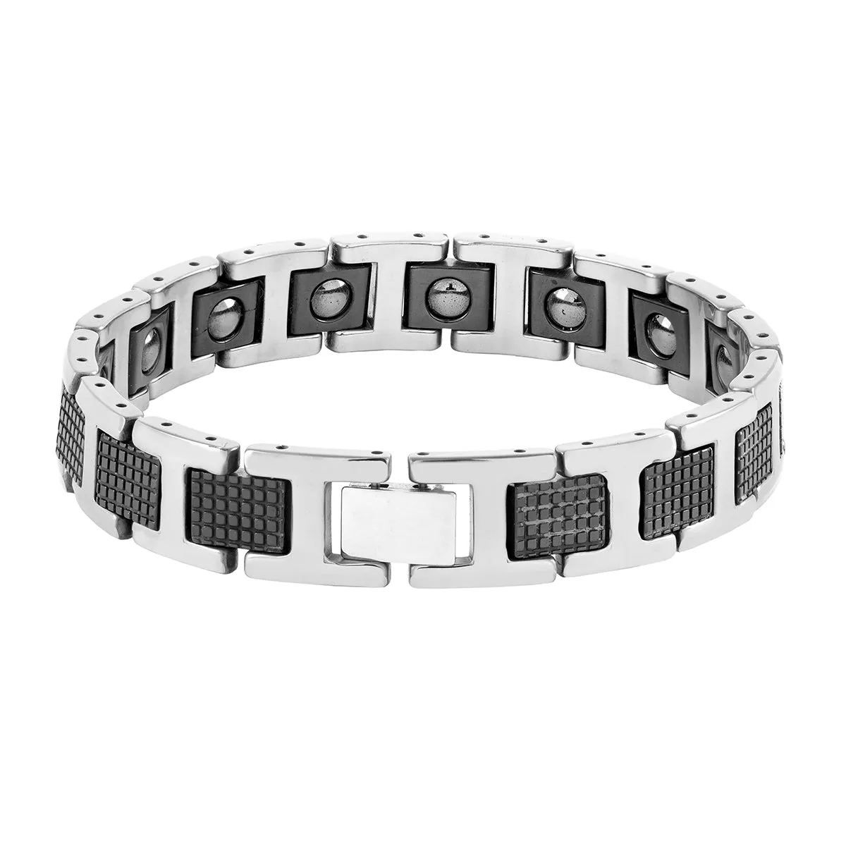 Black Ceramic Silver 316L Stainless Steel Magnetic Bracelet For Men