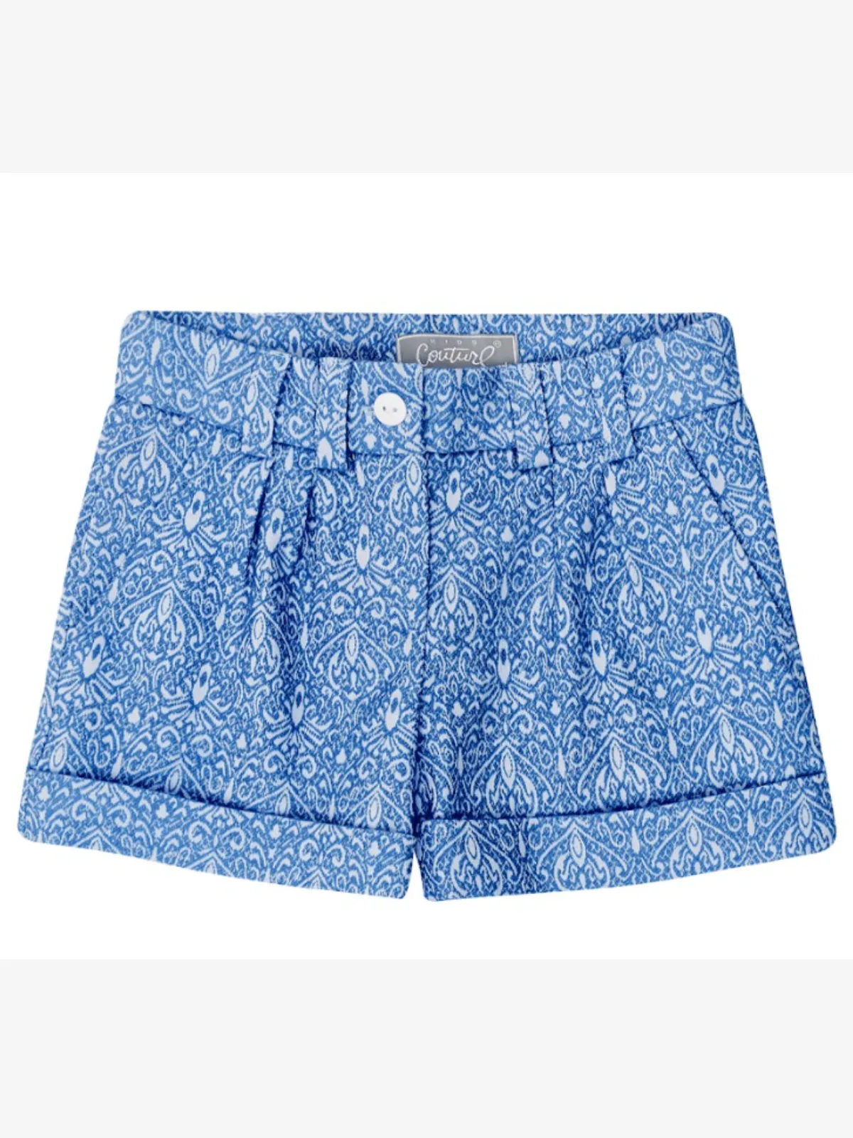 Blue Jacquard Pleated Shorts by Kids Couture