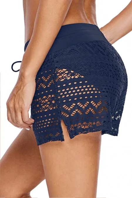 Blue Lace Shorts Attached Swim Bottom