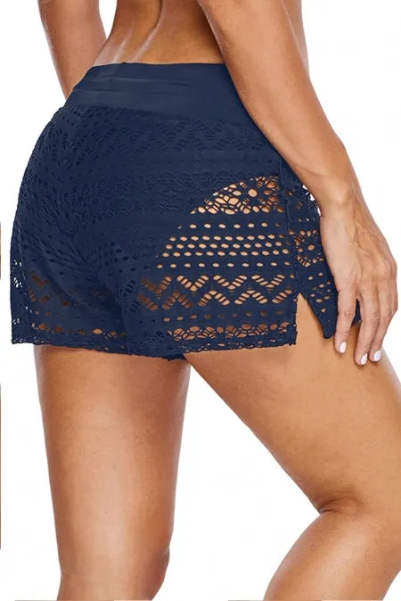 Blue Lace Shorts Attached Swim Bottom