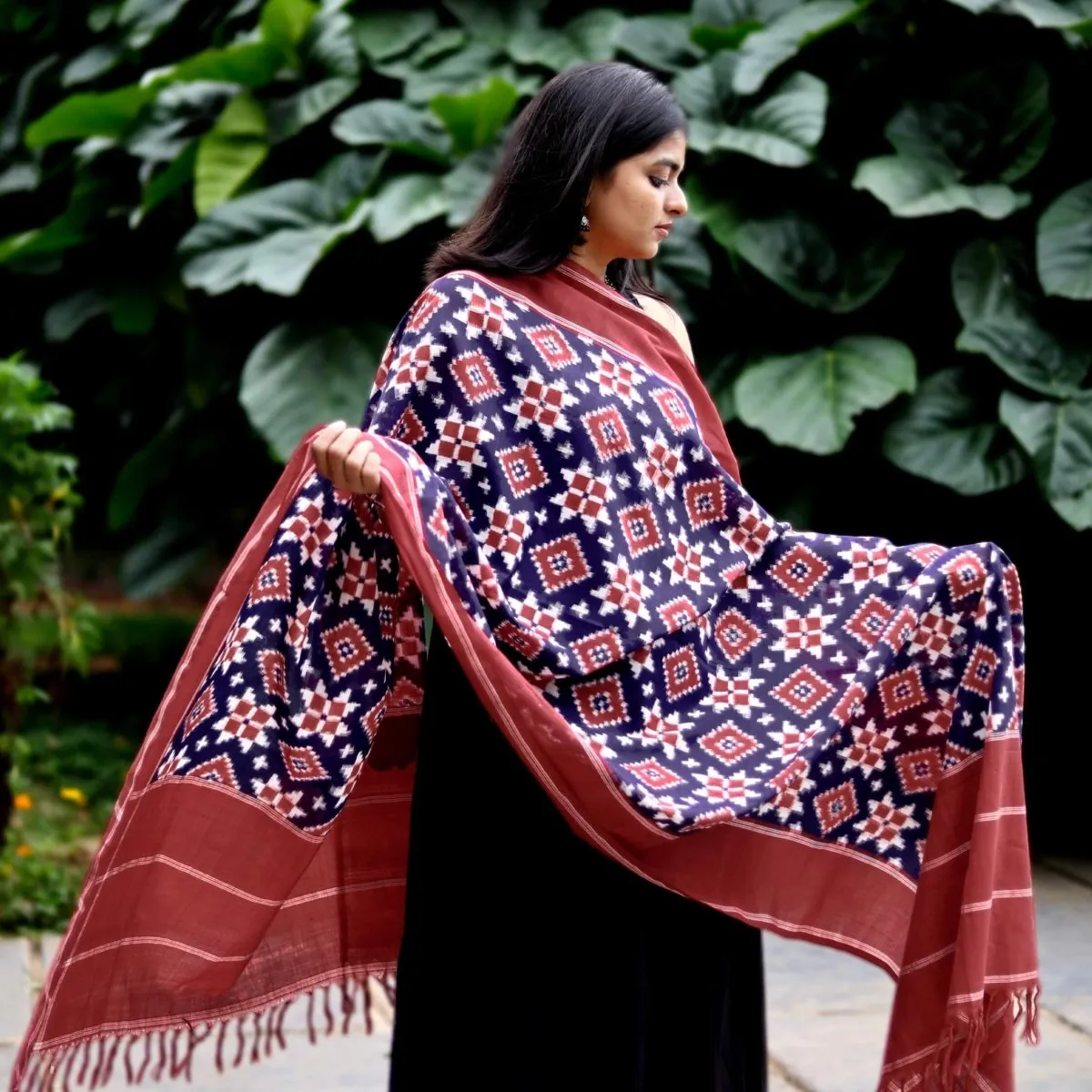 Blue, Red, & White Handloom Cotton Telia Rumal Dupatta