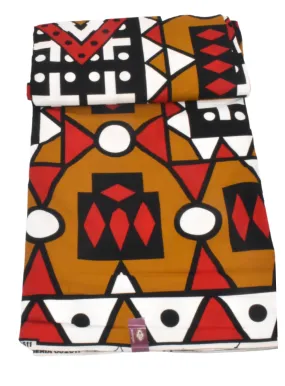 Bogolan mud cloth style red brown and white african print   - CA221