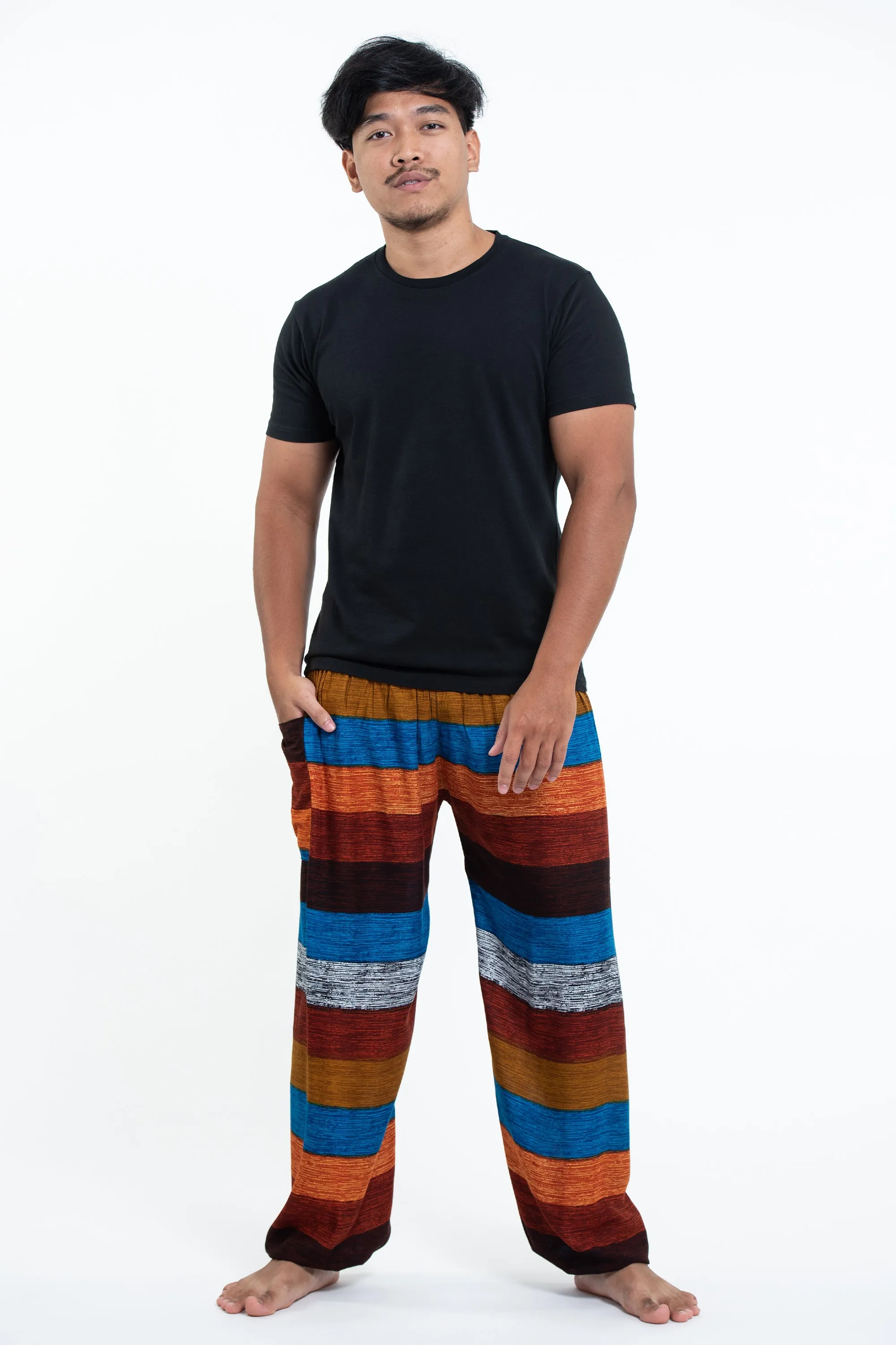 Boho Striped Men's Harem Pants in Rust