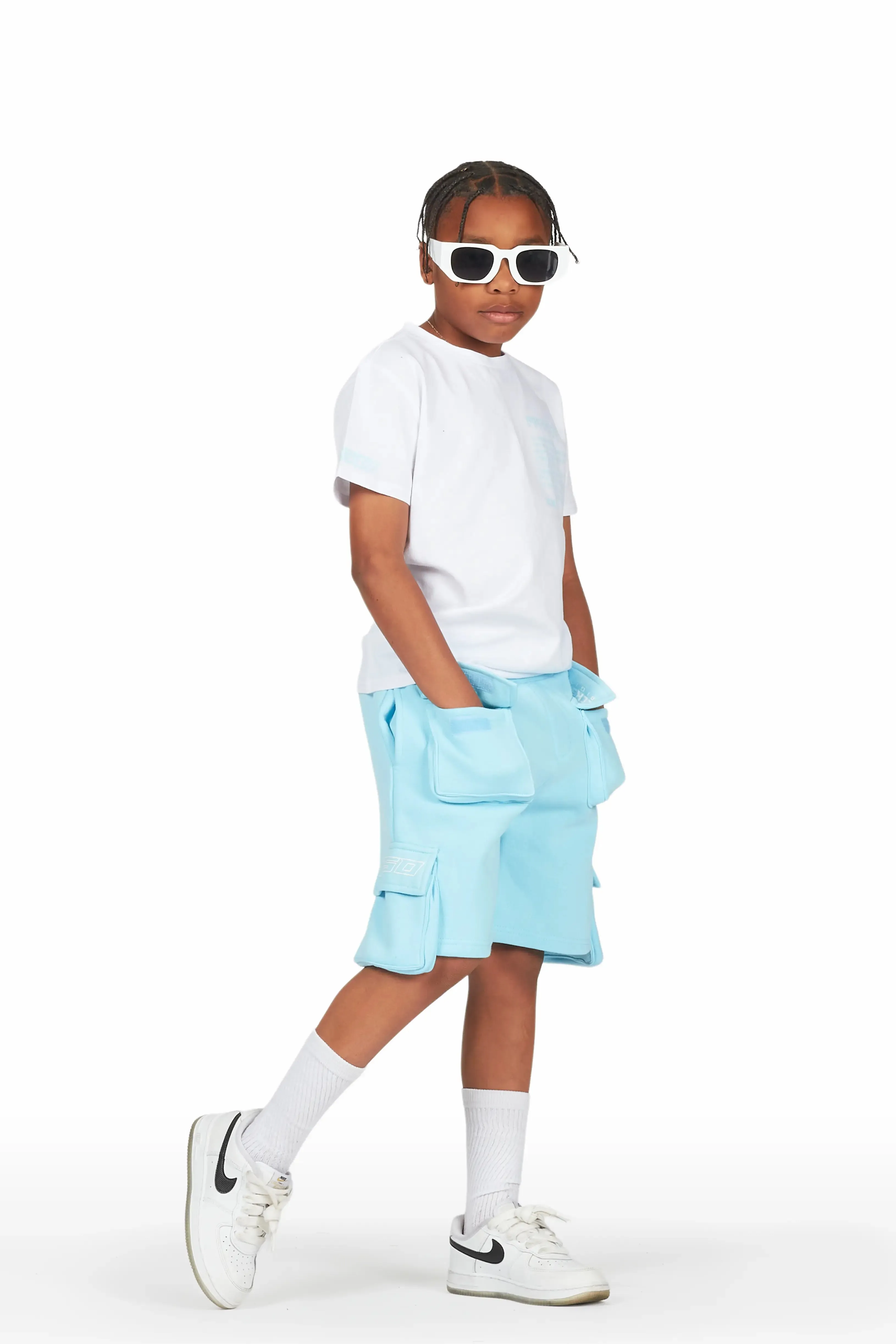 Boys Jash White/Blue Short Set