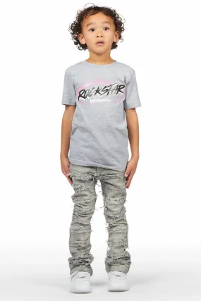 Boys Kaiko Grey T-Shirt/Frayed Skinny Stacked Flare Jean Set