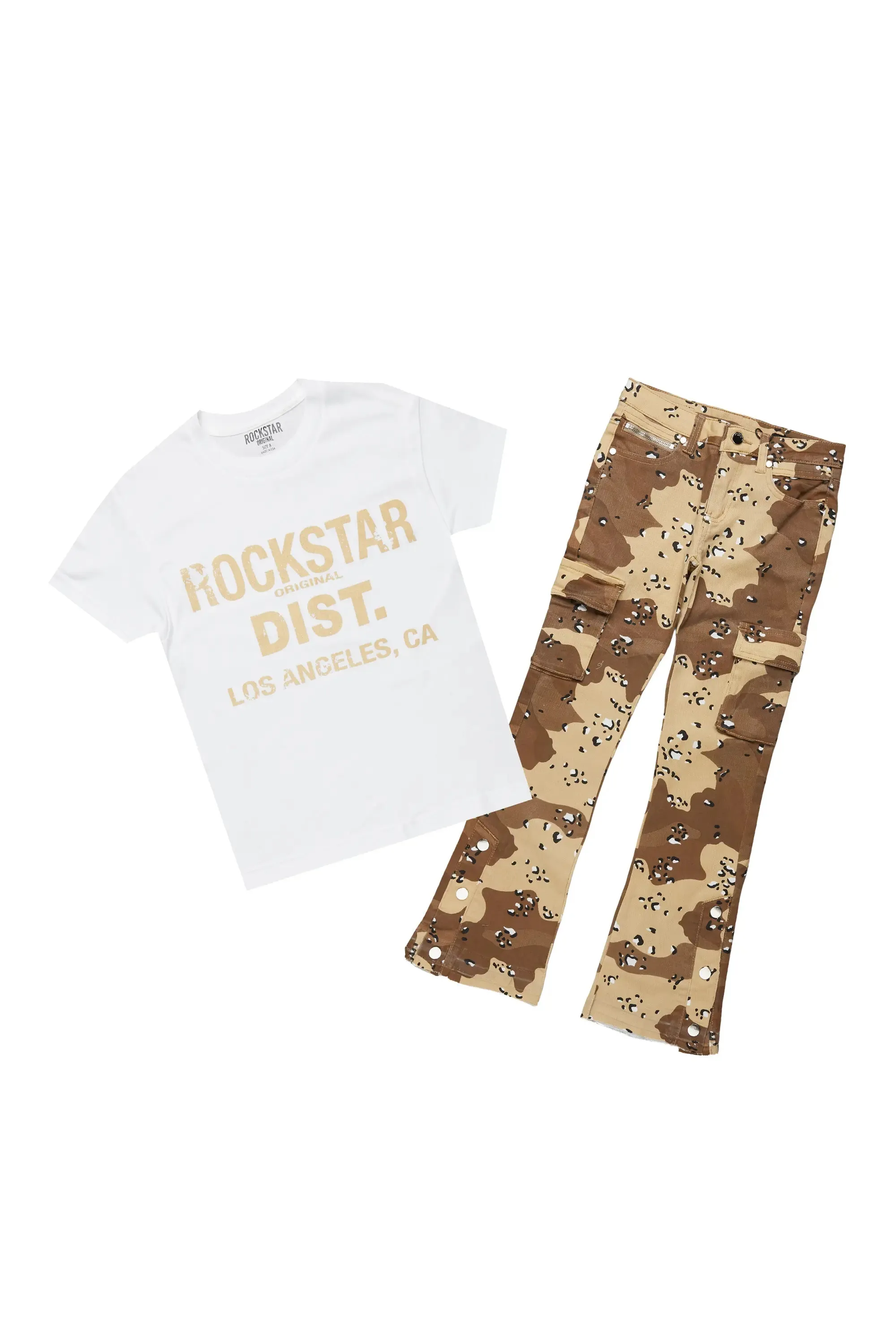 Boys Koen Desert Camo T-Shirt/Stacked Flare Jean Set