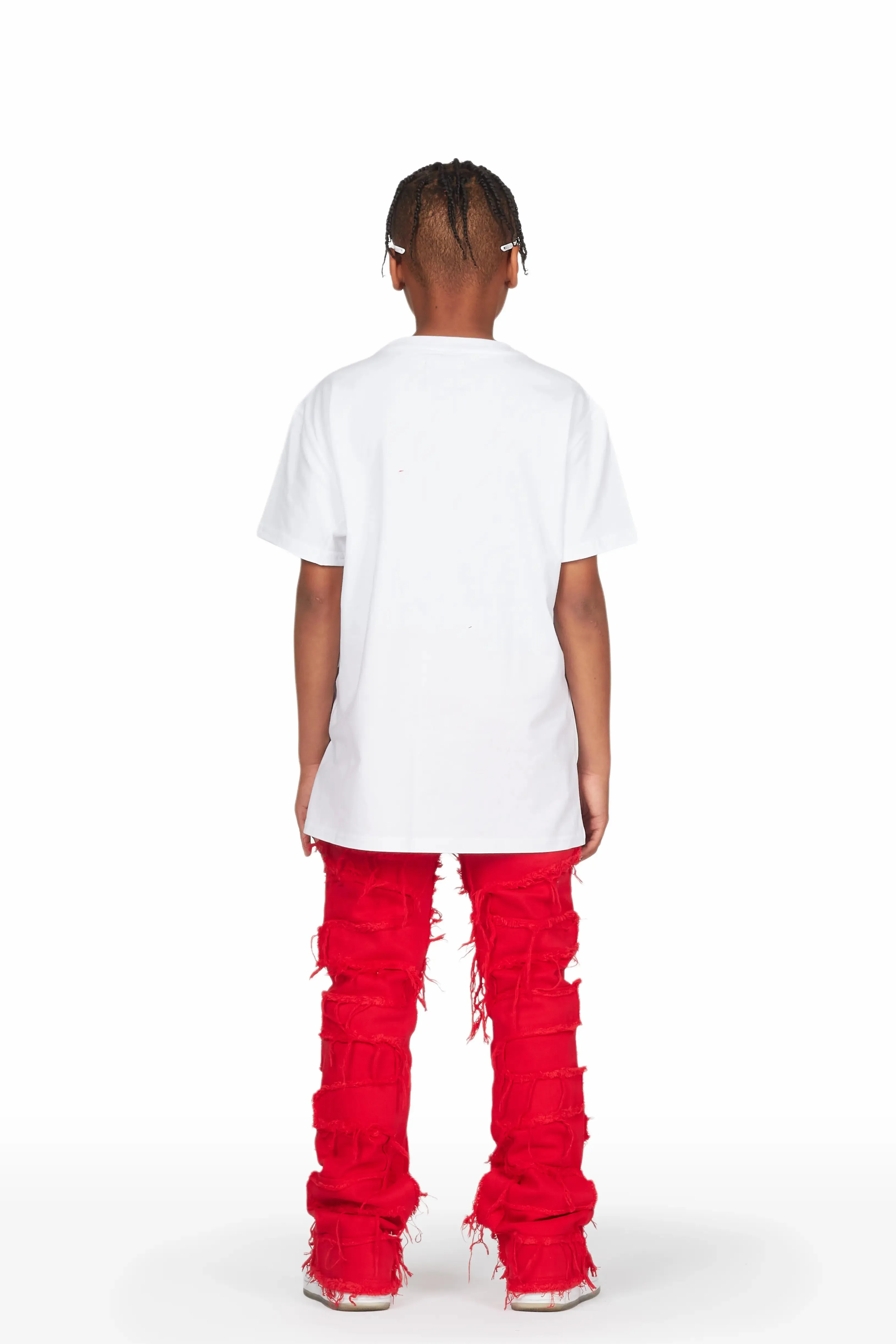 Boys Musa White/Red T-Shirt/Stacked Flare Jean