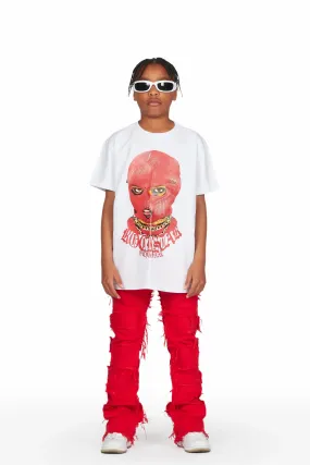 Boys Musa White/Red T-Shirt/Stacked Flare Jean