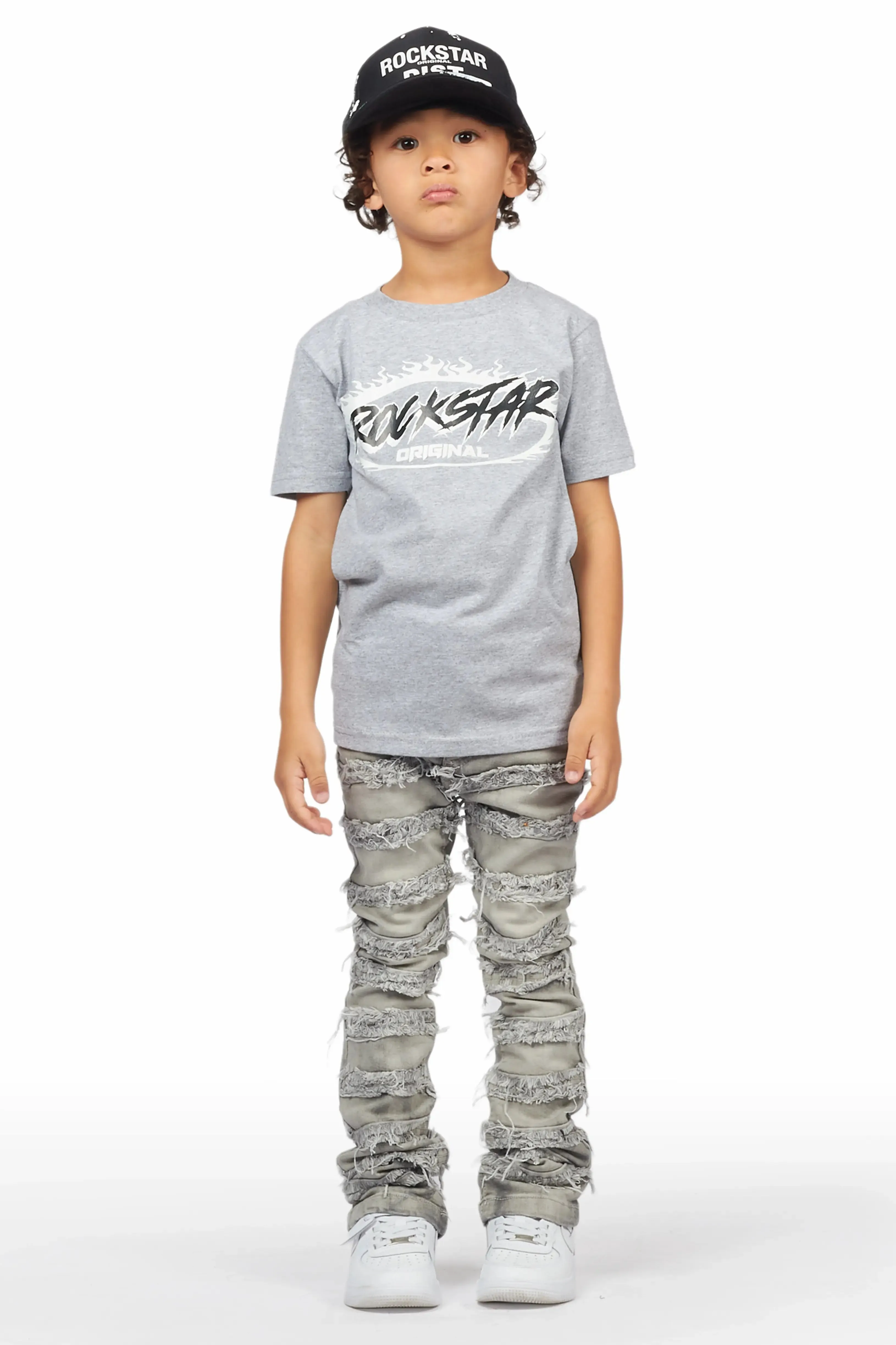 Boys Ochoa Grey T-Shirt/Skinny Stack Flare Jean Set