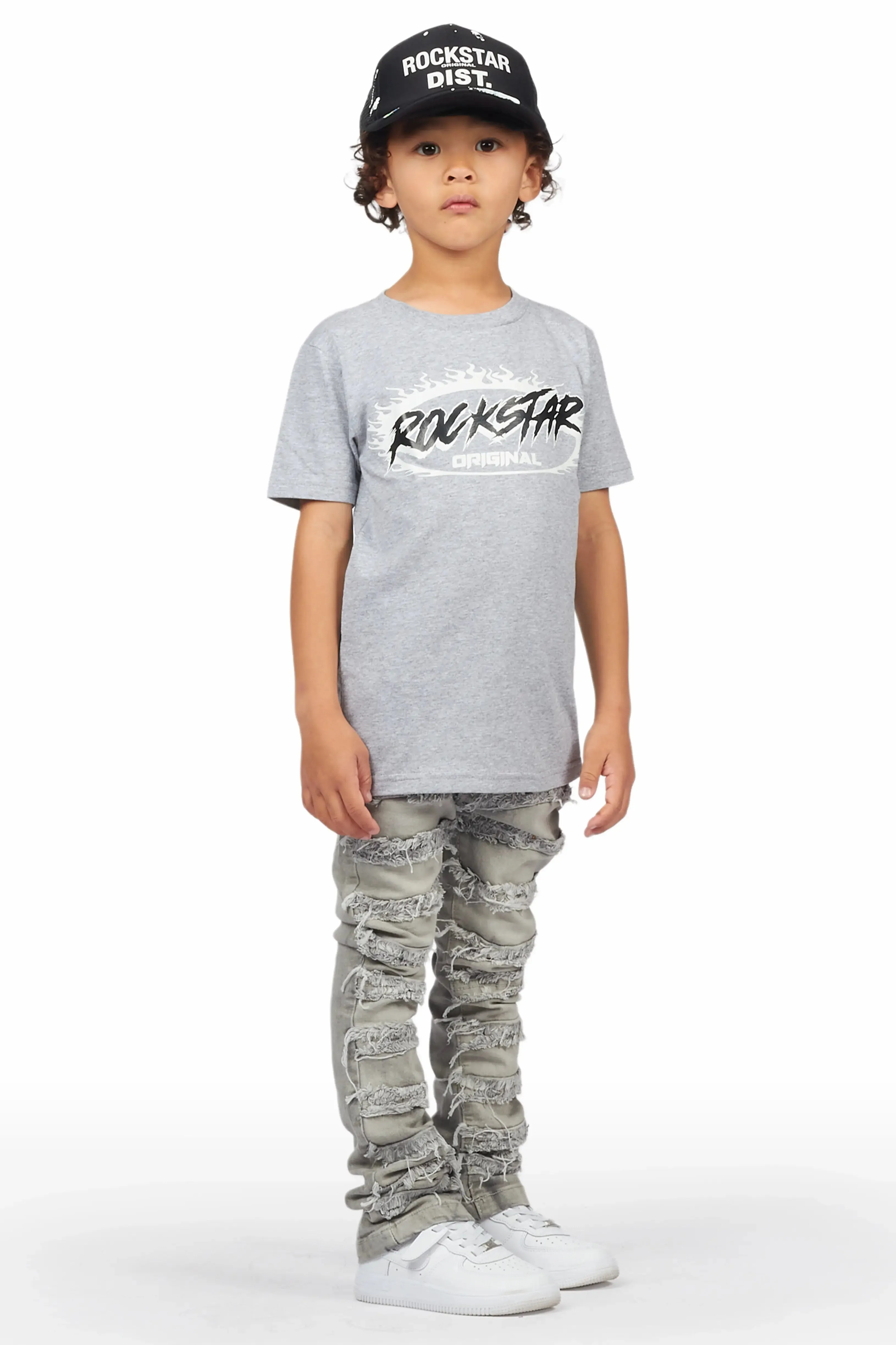 Boys Ochoa Grey T-Shirt/Skinny Stack Flare Jean Set