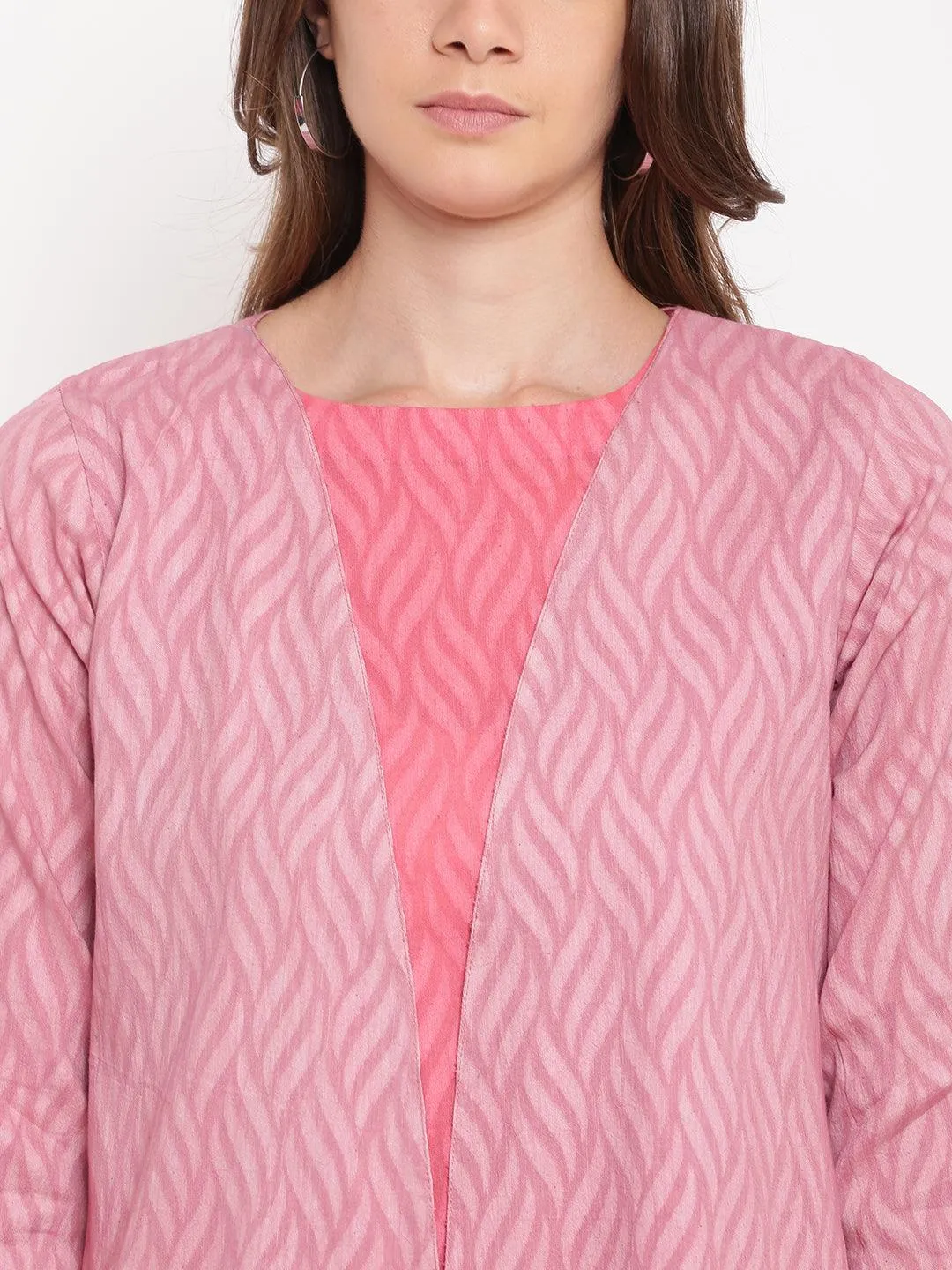 Brick Pink Dobby Asymmetric Dress Reversible Jacket