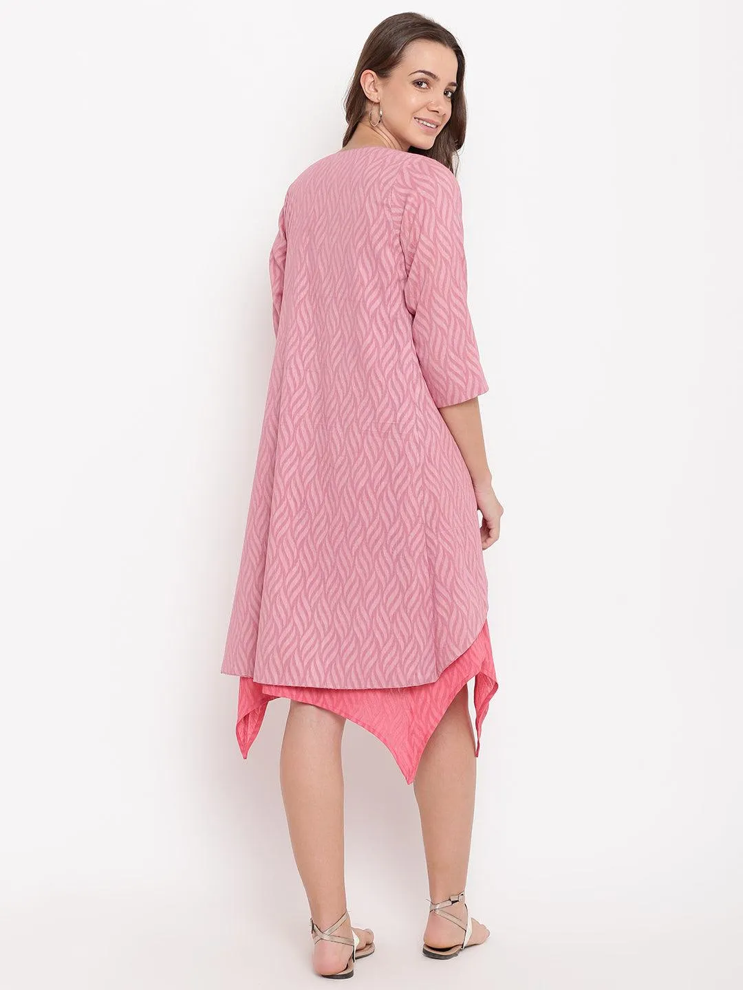 Brick Pink Dobby Asymmetric Dress Reversible Jacket