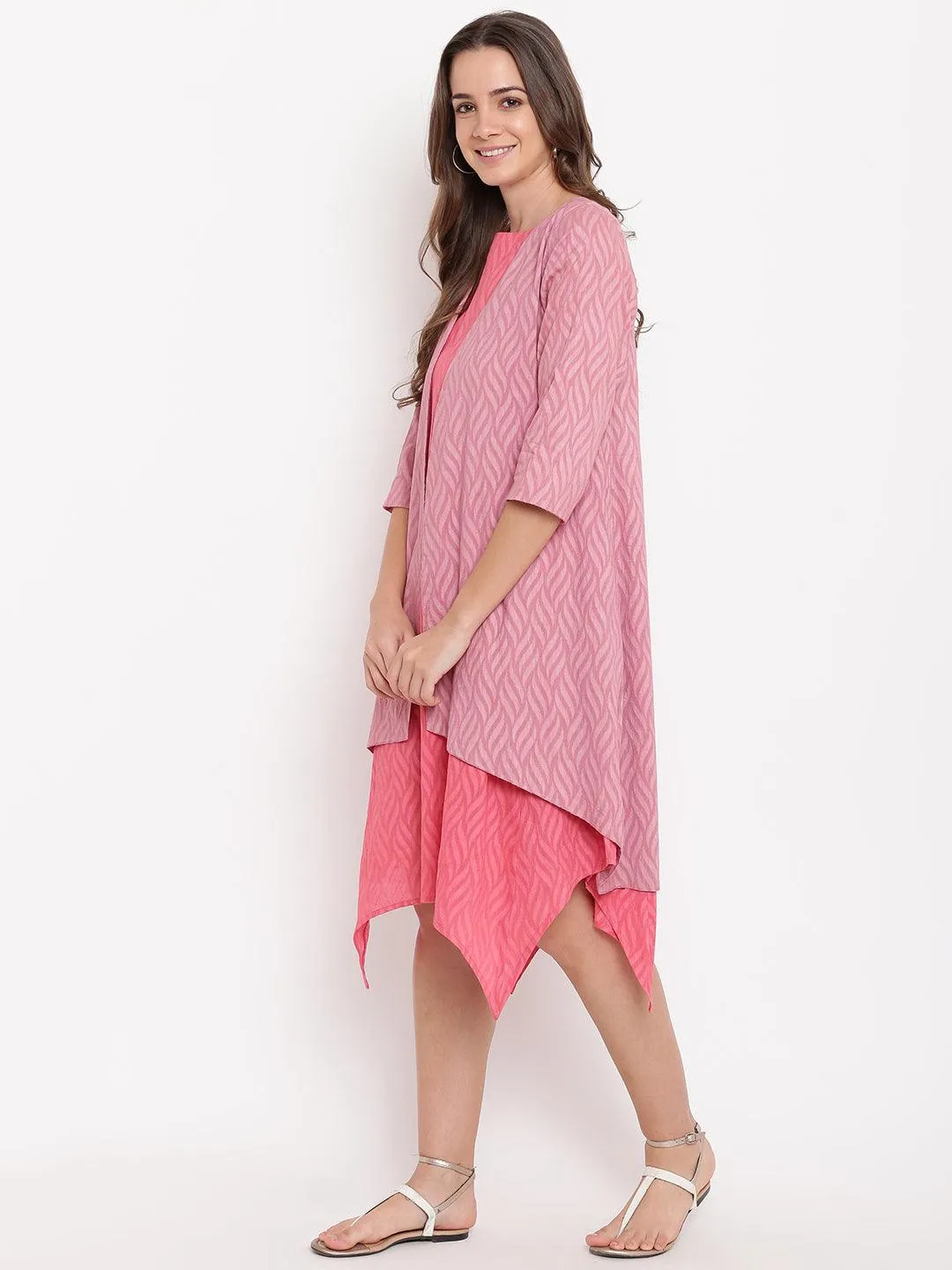 Brick Pink Dobby Asymmetric Dress Reversible Jacket