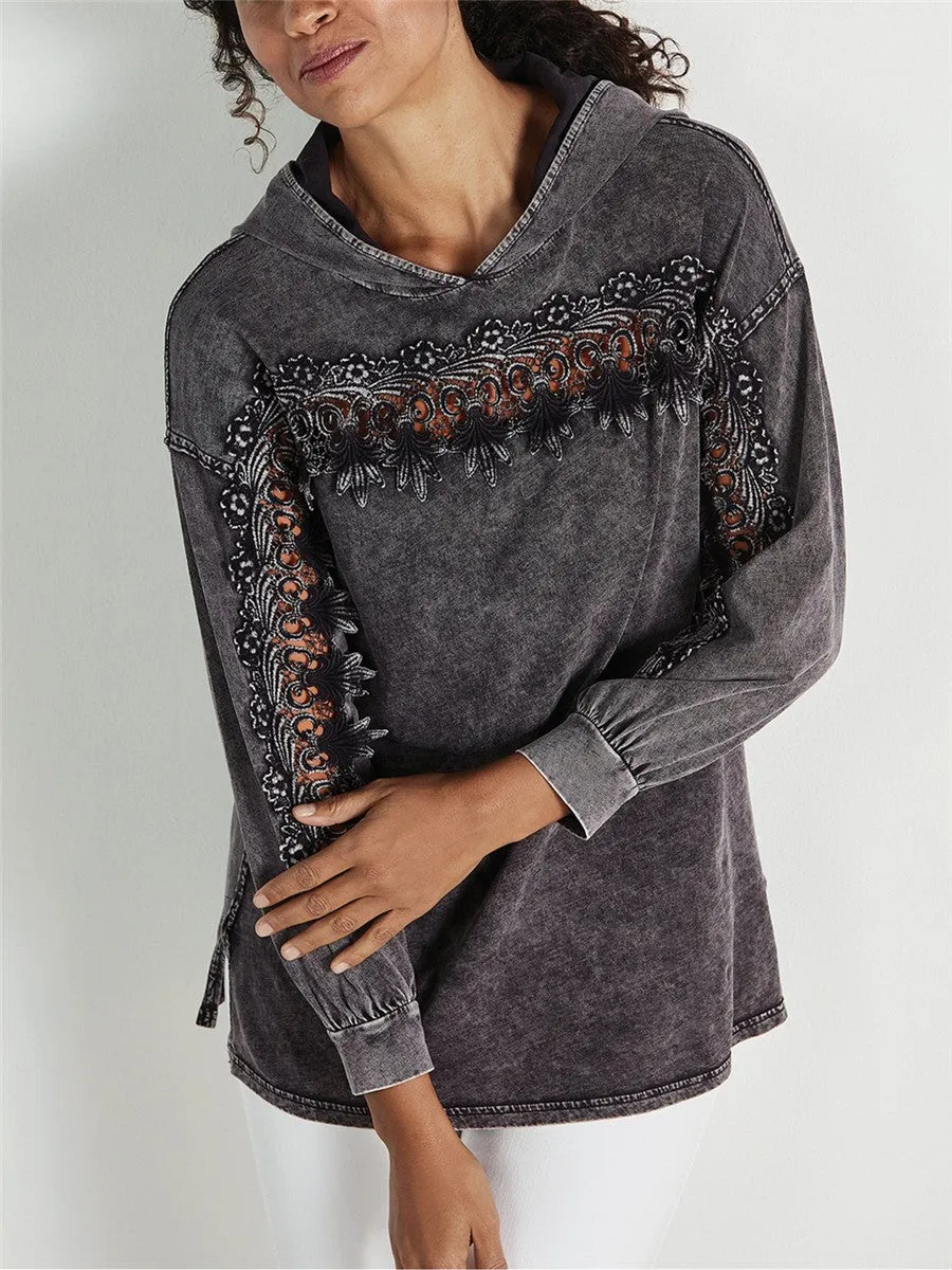 Casual Loose Lace Hooded Soft Tee Top