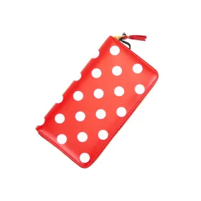 CDG Polka Dot Printed Leather Zip Wallet (Red)