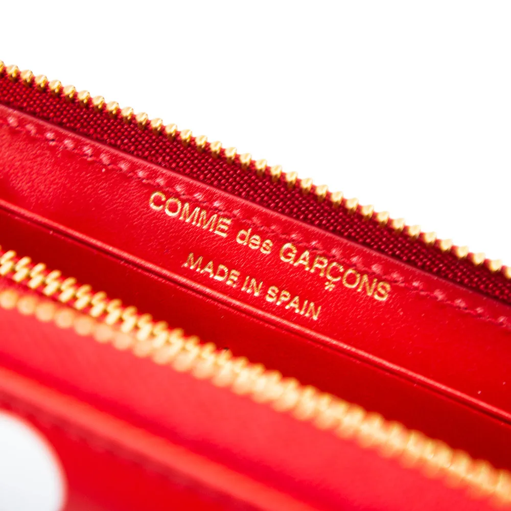 CDG Polka Dot Printed Leather Zip Wallet (Red)