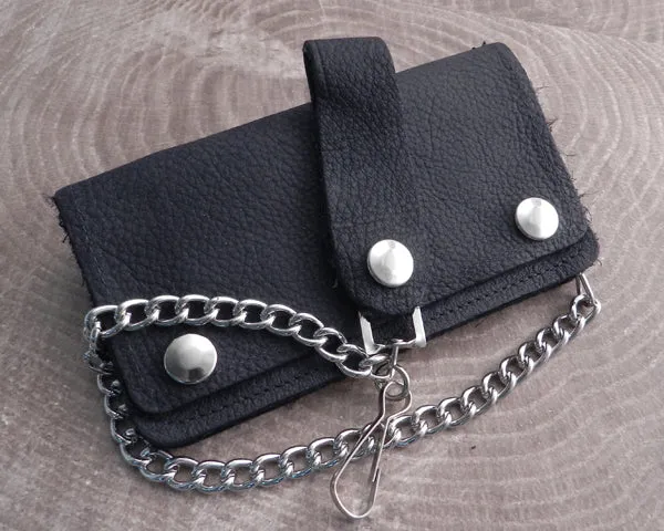 Chain Wallet Smoke Grey Trifold Leather Soft