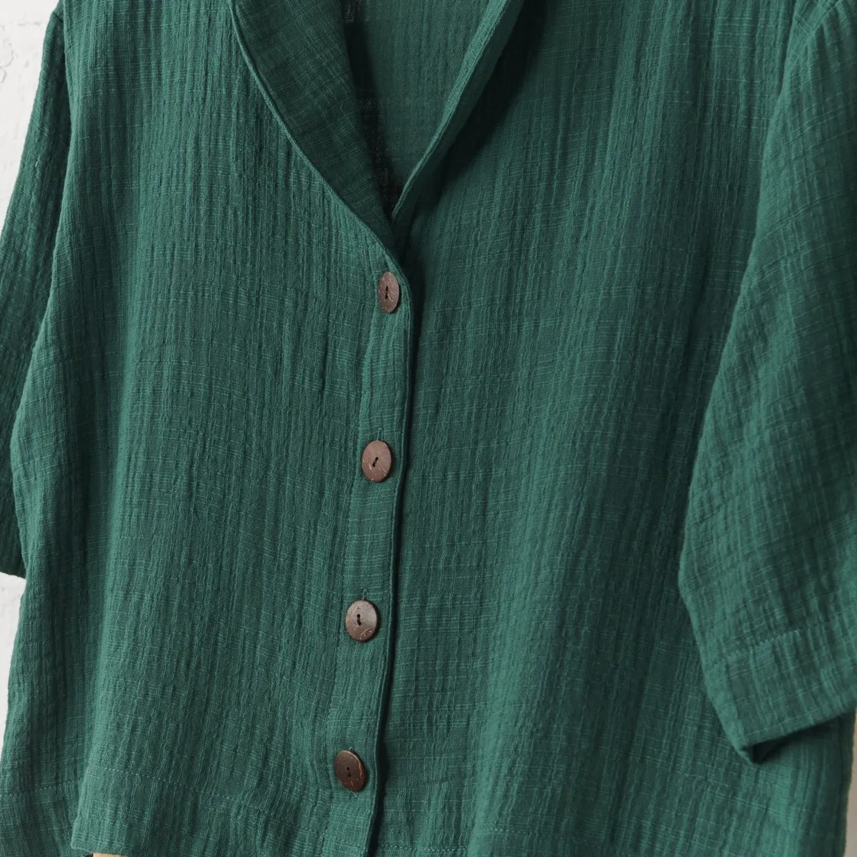 Cotton Crop Button Up   Short PJ Set - Hunter Green