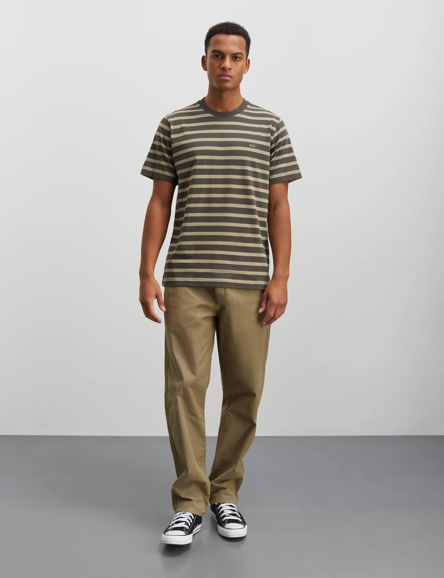 Cotton Jersey Stripe Frode Tee, Silver Sage/Beluga