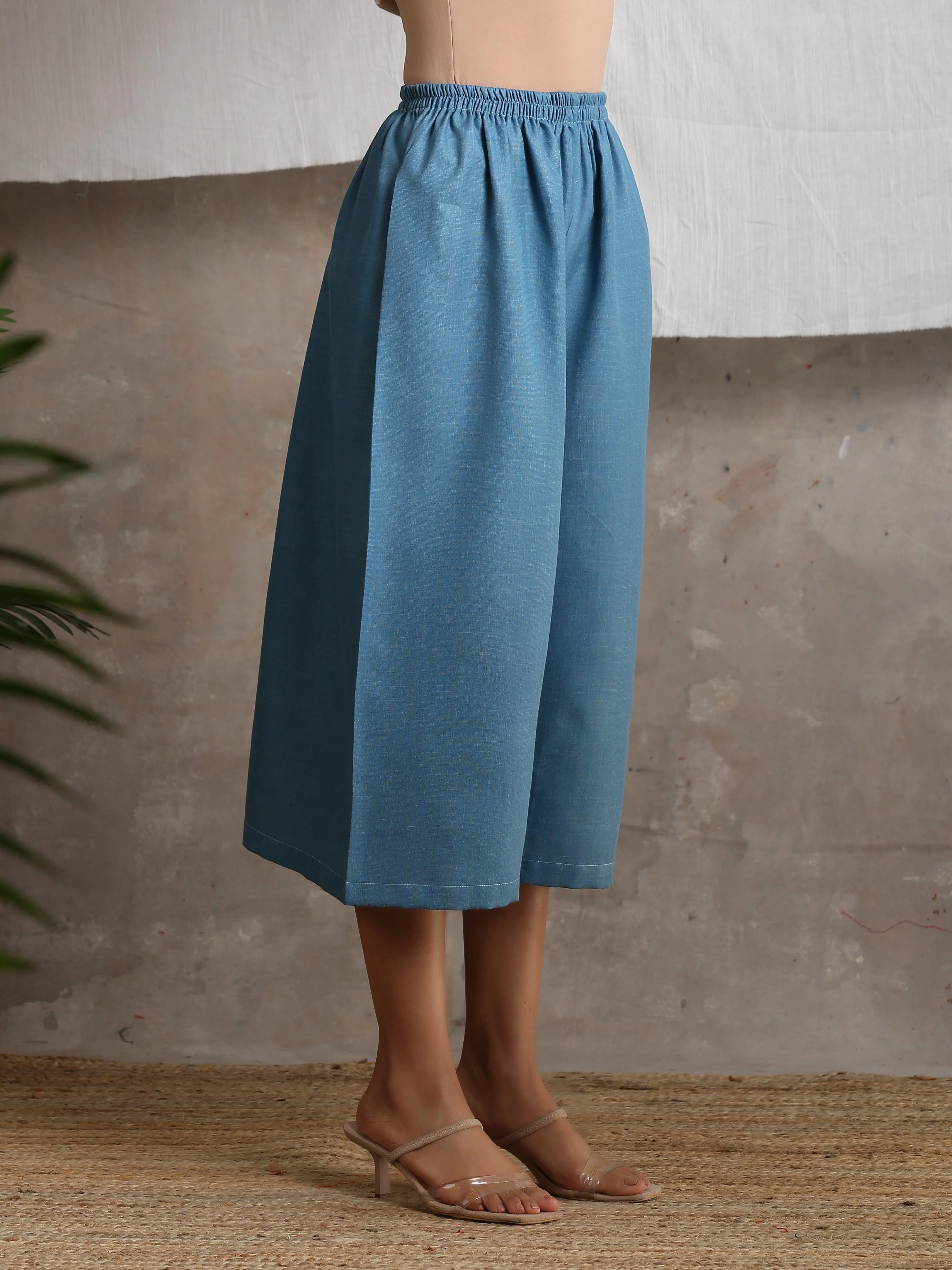 Cotton Linen Steel blue Palazzo