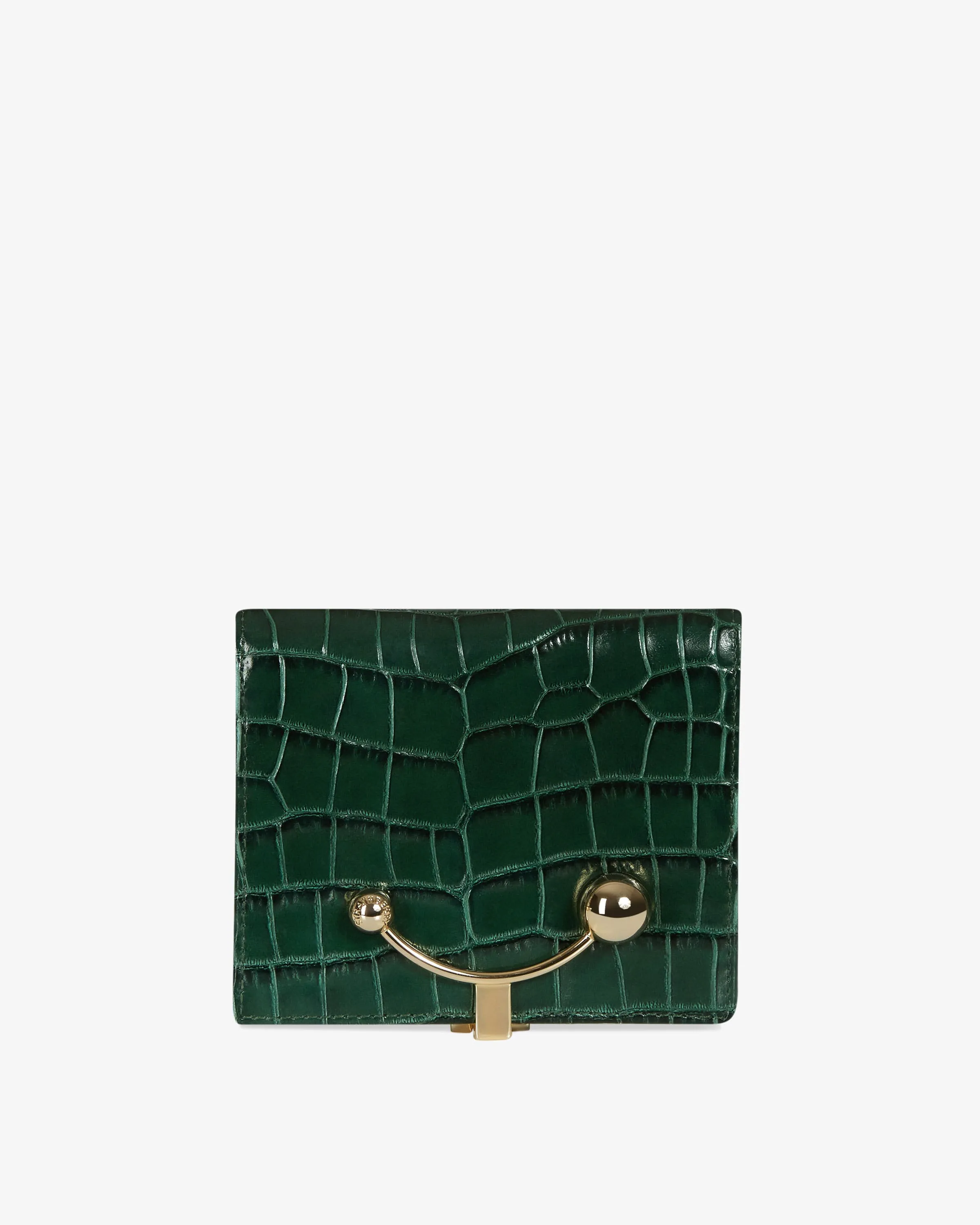 Crescent Wallet - Croc-Embossed Leather Bottle Green