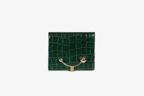 Crescent Wallet - Croc-Embossed Leather Bottle Green