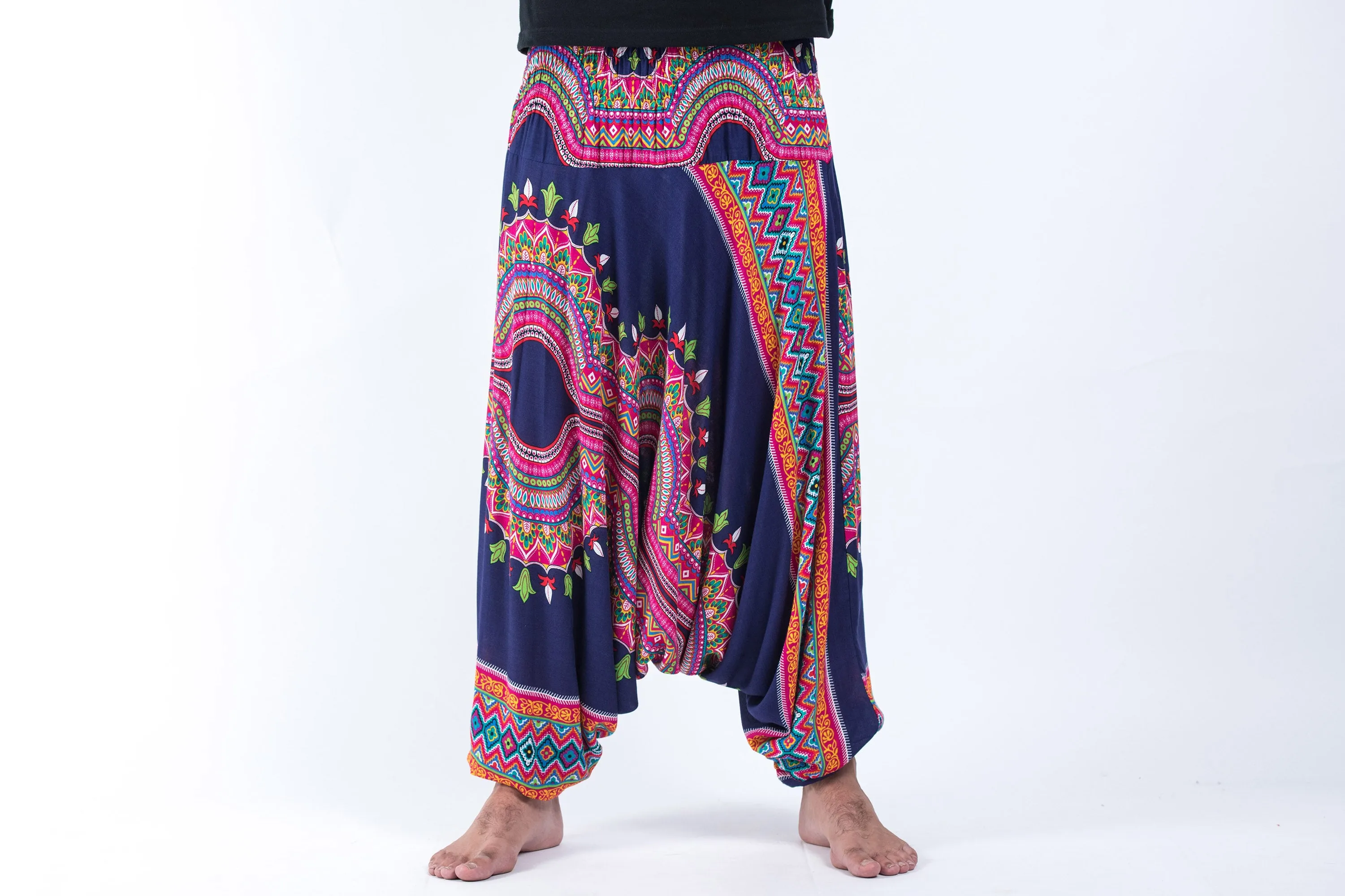 Dashiki Prints Drop Crotch Men's Harem Pants in Navy