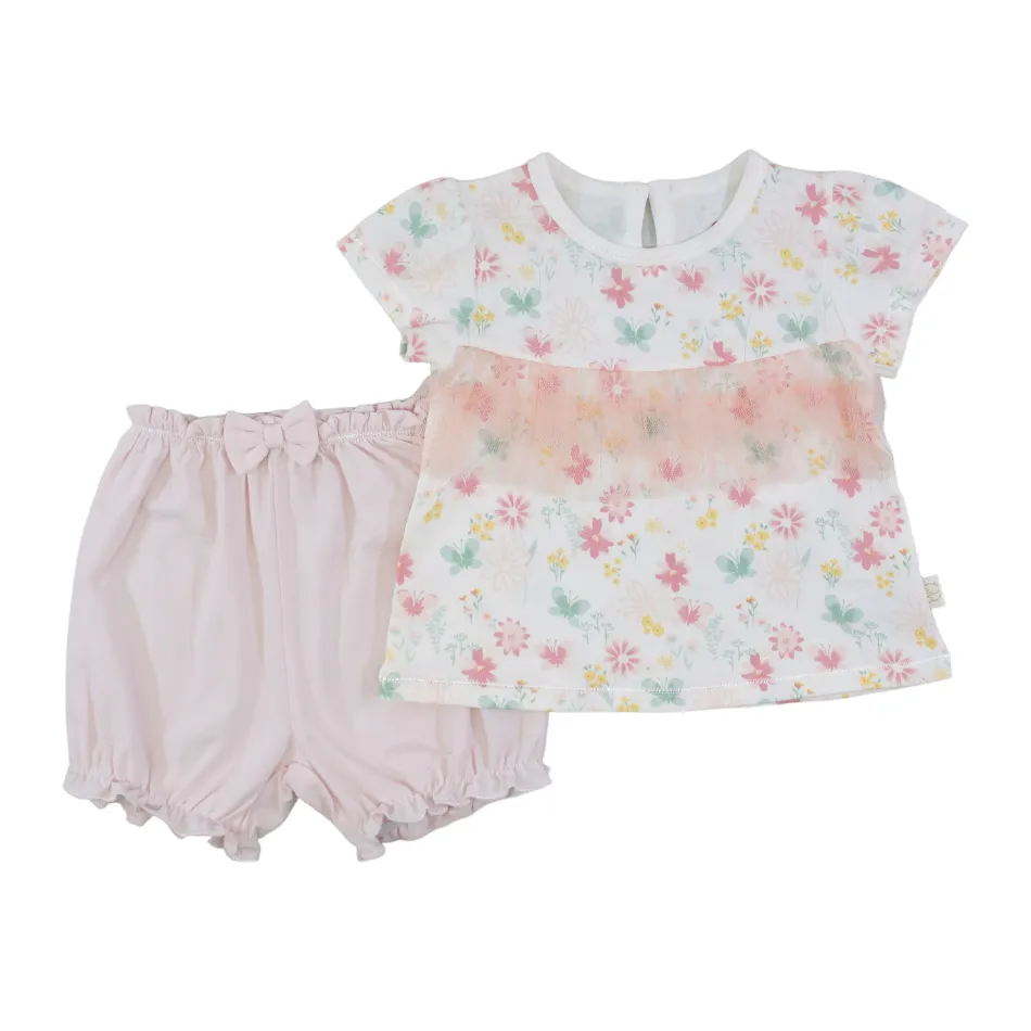 Elegant Kids 2 Pc Cotton Top And Shorts Set - Floral/Butterfly